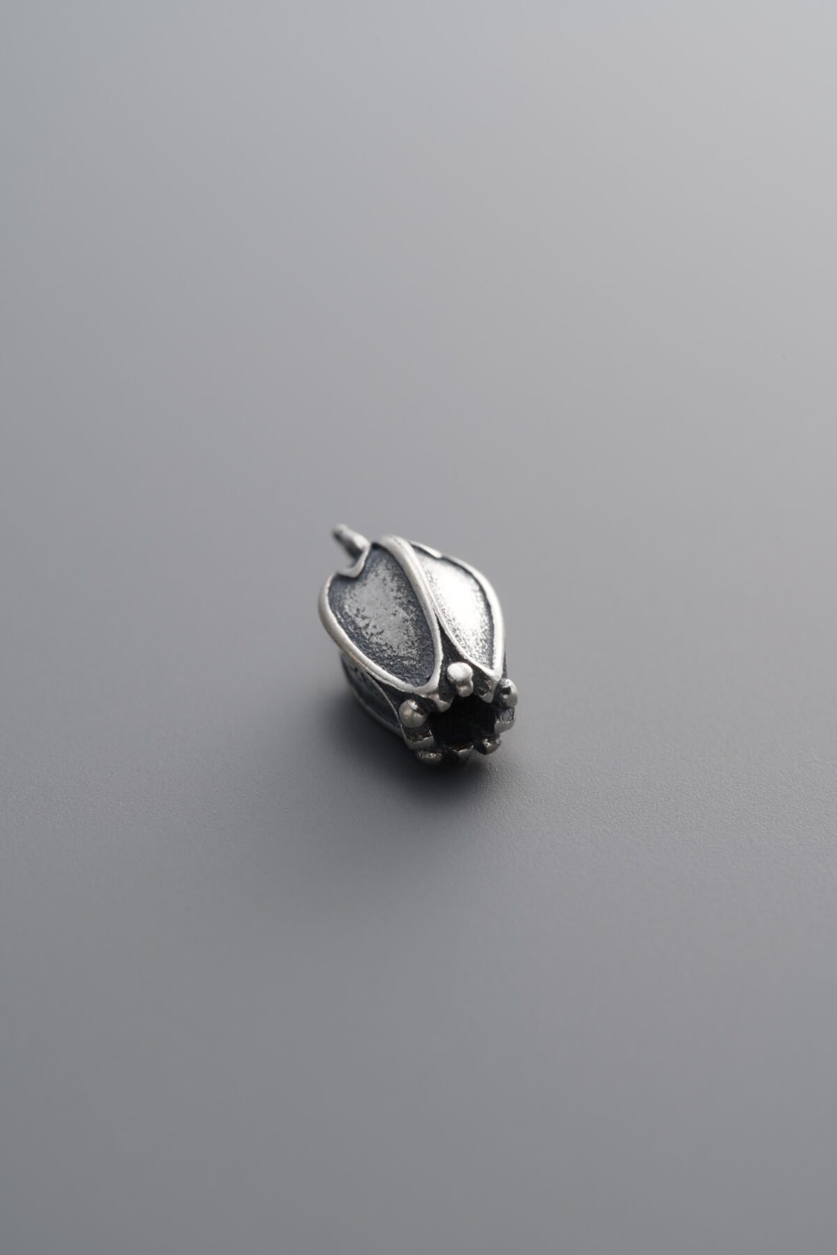 925 Sterling Silver-Antiqued-Flower Bud Pendant-10mm - Image 1