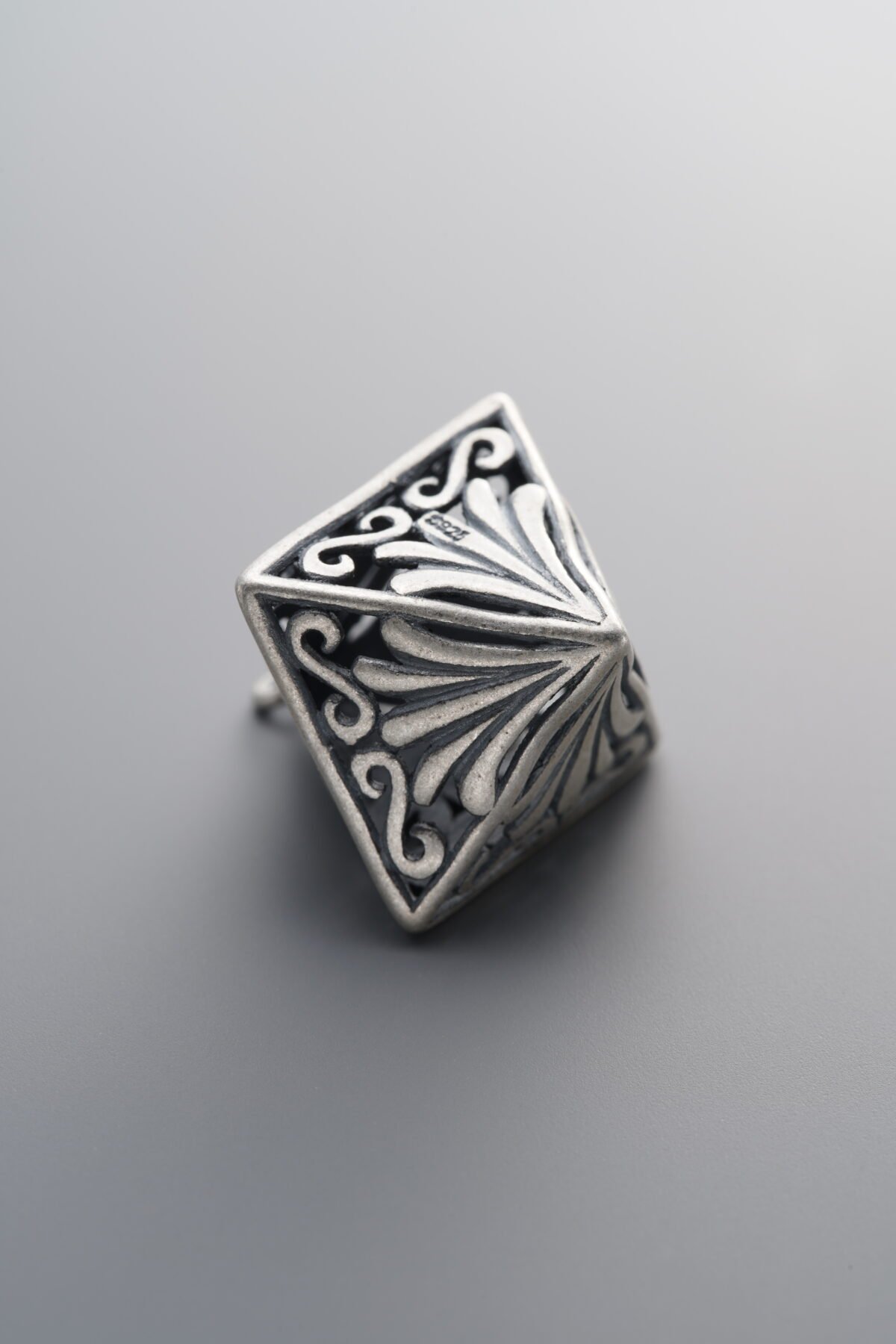 925 Sterling Silver-Antiqued-Openwork Dimensional Triangle Pendant-23mm - Image 3