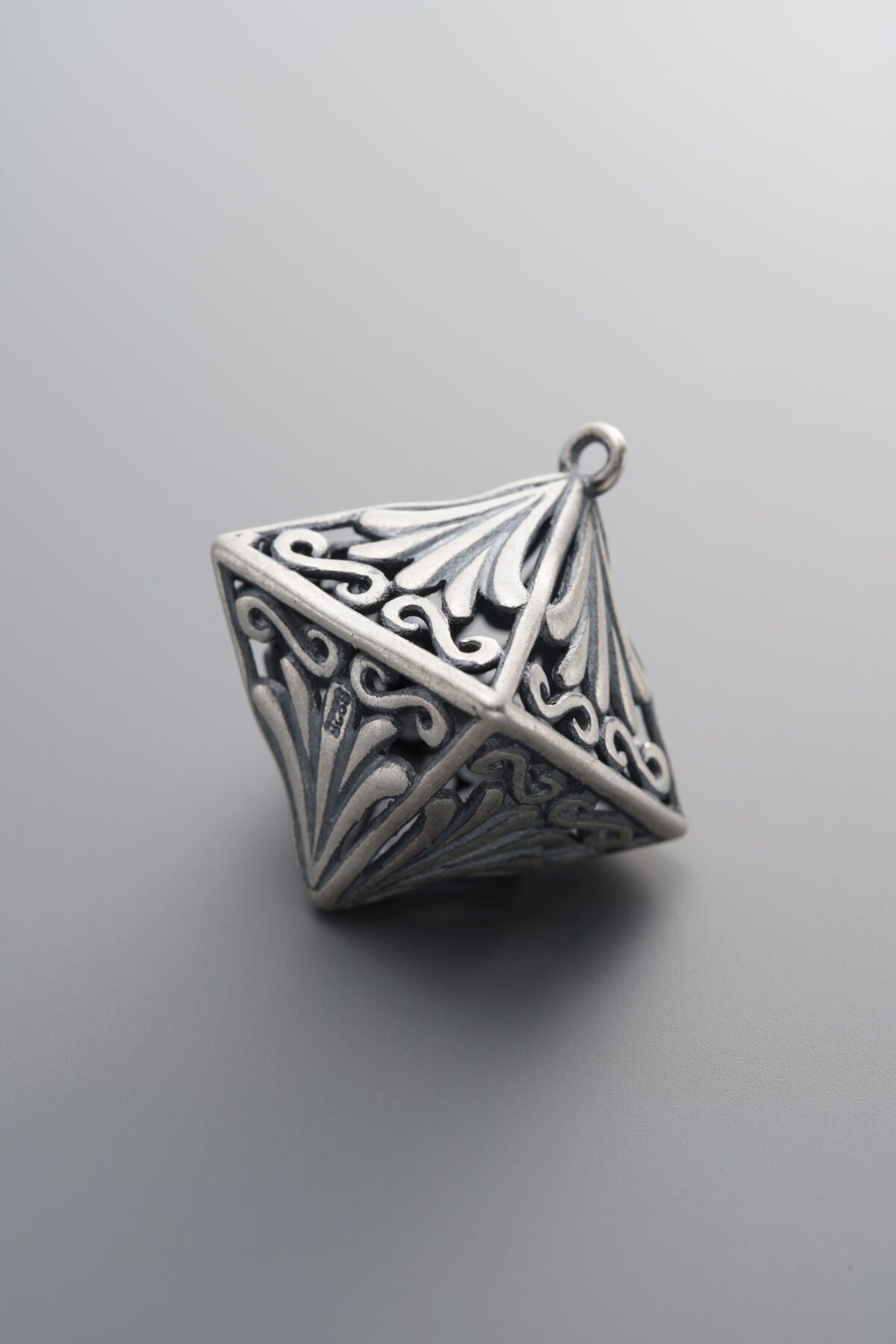 925 Sterling Silver-Antiqued-Openwork Dimensional Triangle Pendant-23mm - Image 1