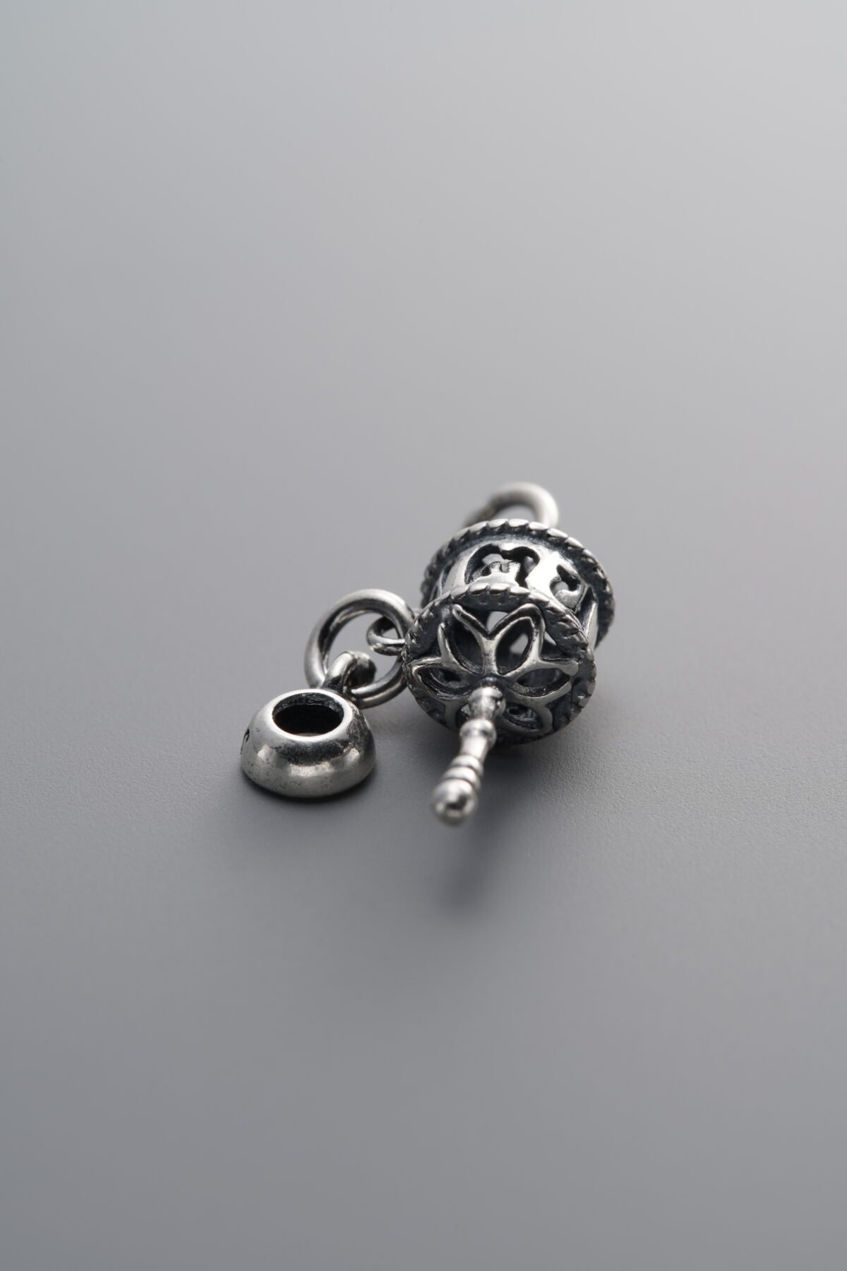 925 Sterling Silver-Antiqued-Om Mani Padme Hum Prayer Wheel Pendant-16mm - Image 4