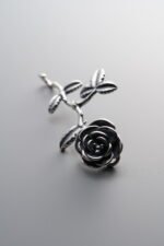 925 Sterling Silver-Antiqued-Rose Flower Half-Bangle Hook-44mm - Image 4