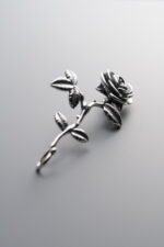 925 Sterling Silver-Antiqued-Rose Flower Half-Bangle Hook-44mm - Image 3