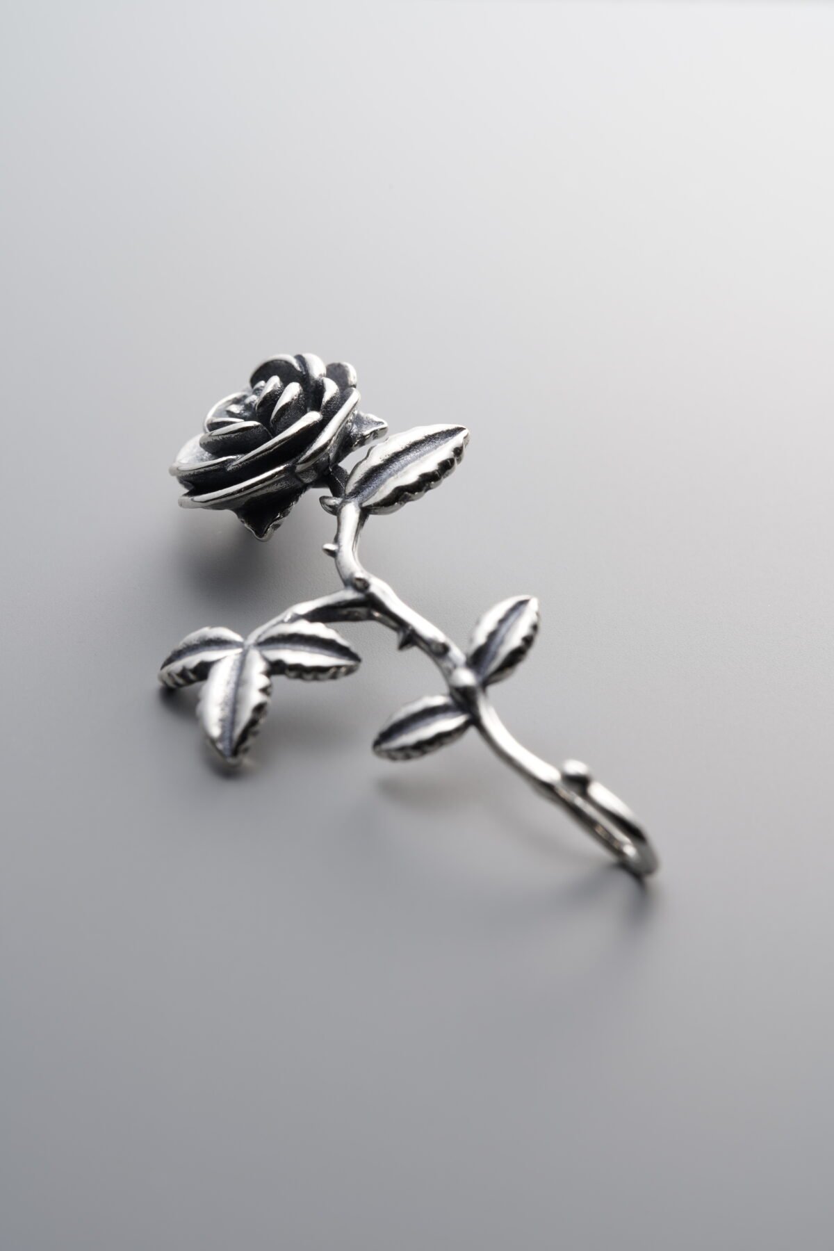 925 Sterling Silver-Antiqued-Rose Flower Half-Bangle Hook-44mm - Image 2