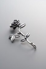 925 Sterling Silver-Antiqued-Rose Flower Half-Bangle Hook-44mm - Image 2