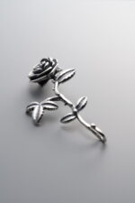 925 Sterling Silver-Antiqued-Rose Flower Half-Bangle Hook-44mm - Image 2