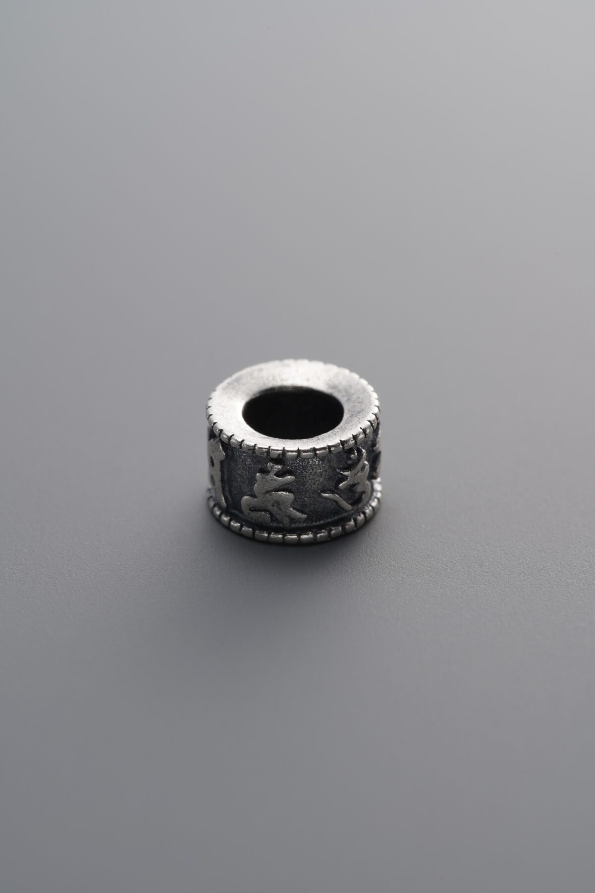 925 Sterling Silver-Antiqued-Om Mani Padme Hum Bead-7mm - Image 1