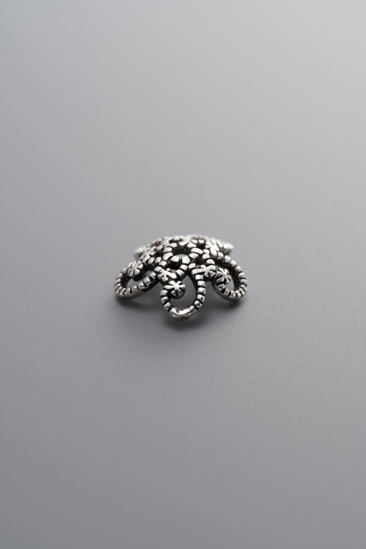 925 Sterling Silver-Antiqued-Flower Bead Cap-10mm - Image 2