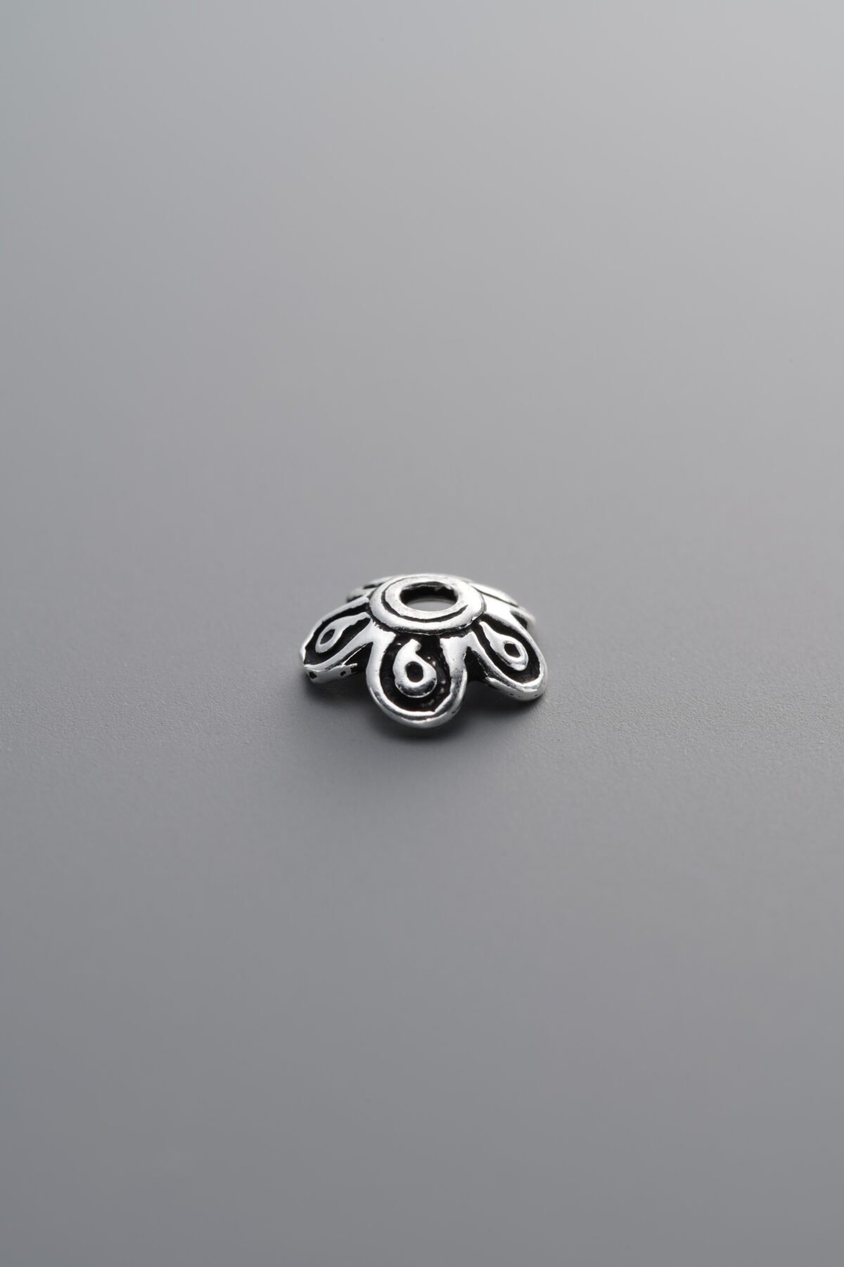 925 Sterling Silver-Antiqued-Flower Bead Cap-7mm - Image 1