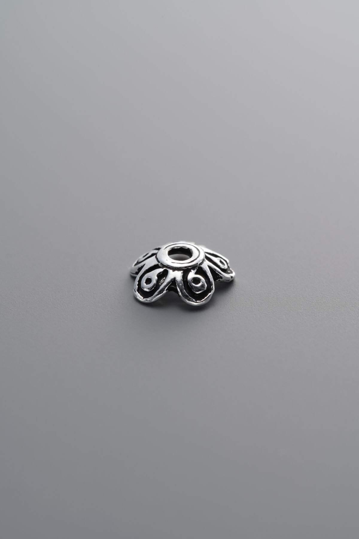 925 Sterling Silver-Antiqued-Flower Bead Cap-7mm - Image 2