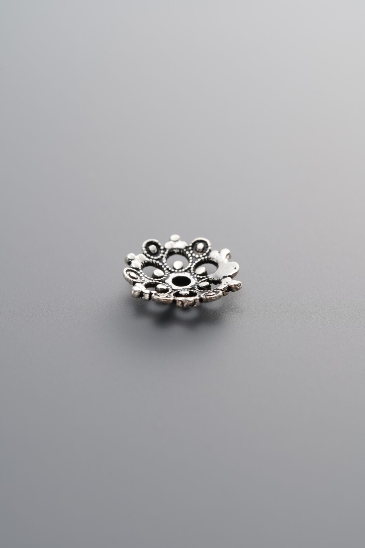 925 Sterling Silver-Antiqued-Shiny Bead Cap-9mm - Image 2