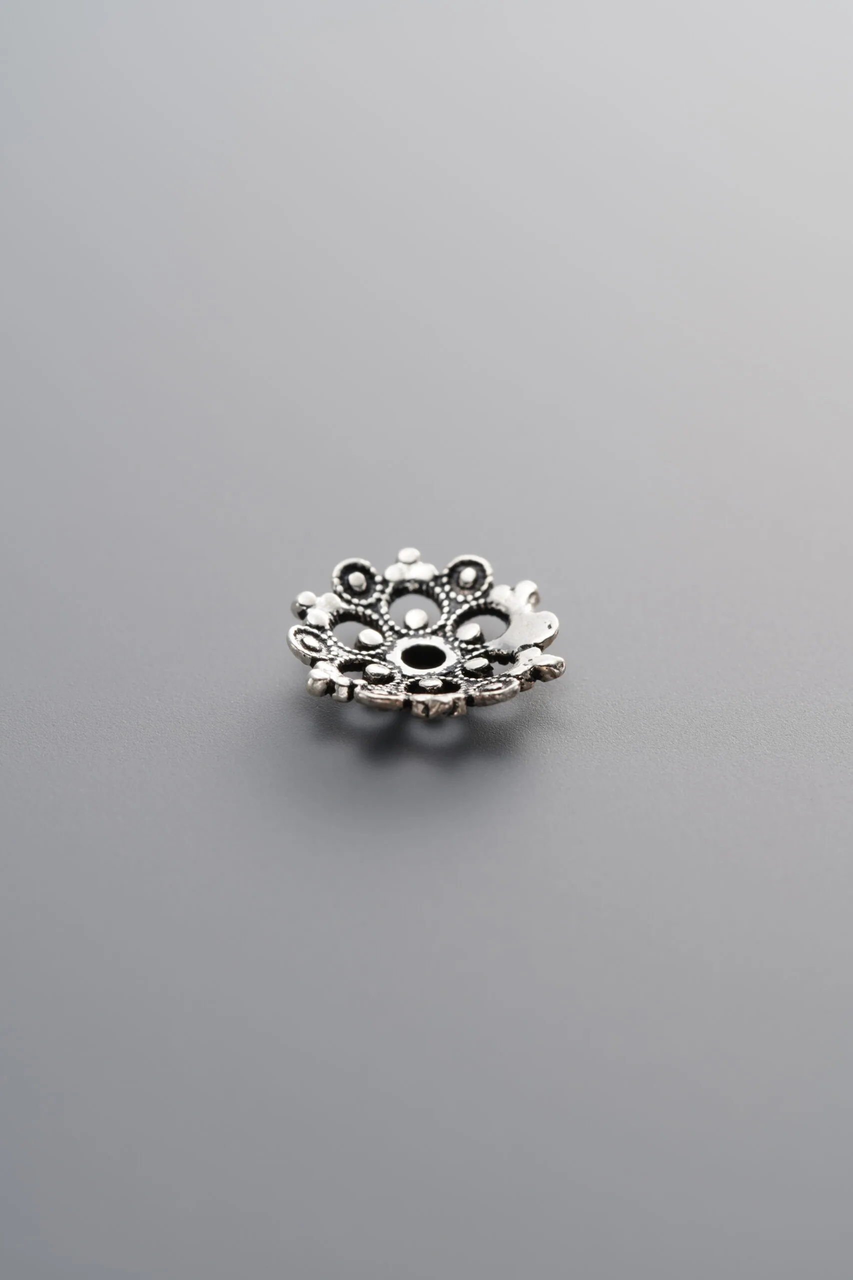 925 Sterling Silver-Antiqued-Shiny Bead Cap-9mm - Image 2