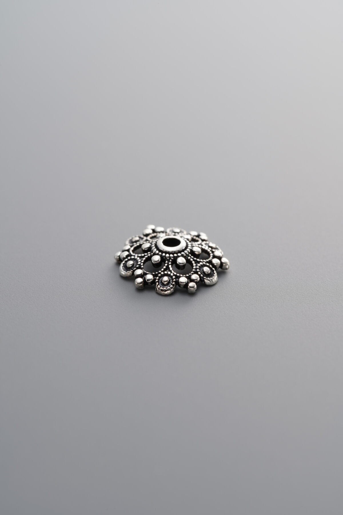 925 Sterling Silver-Antiqued-Shiny Bead Cap-9mm - Image 3