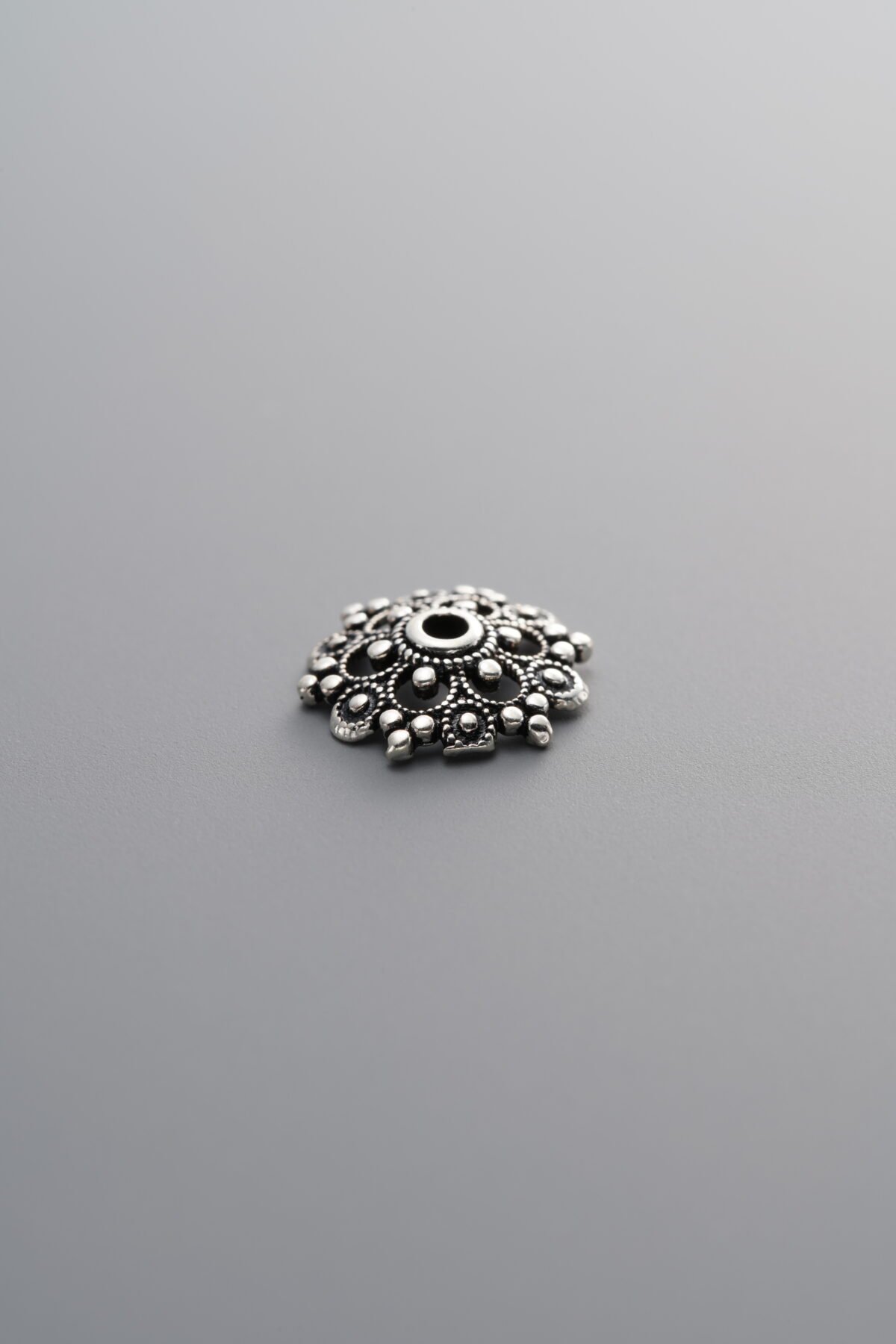 925 Sterling Silver-Antiqued-Shiny Bead Cap-9mm - Image 1