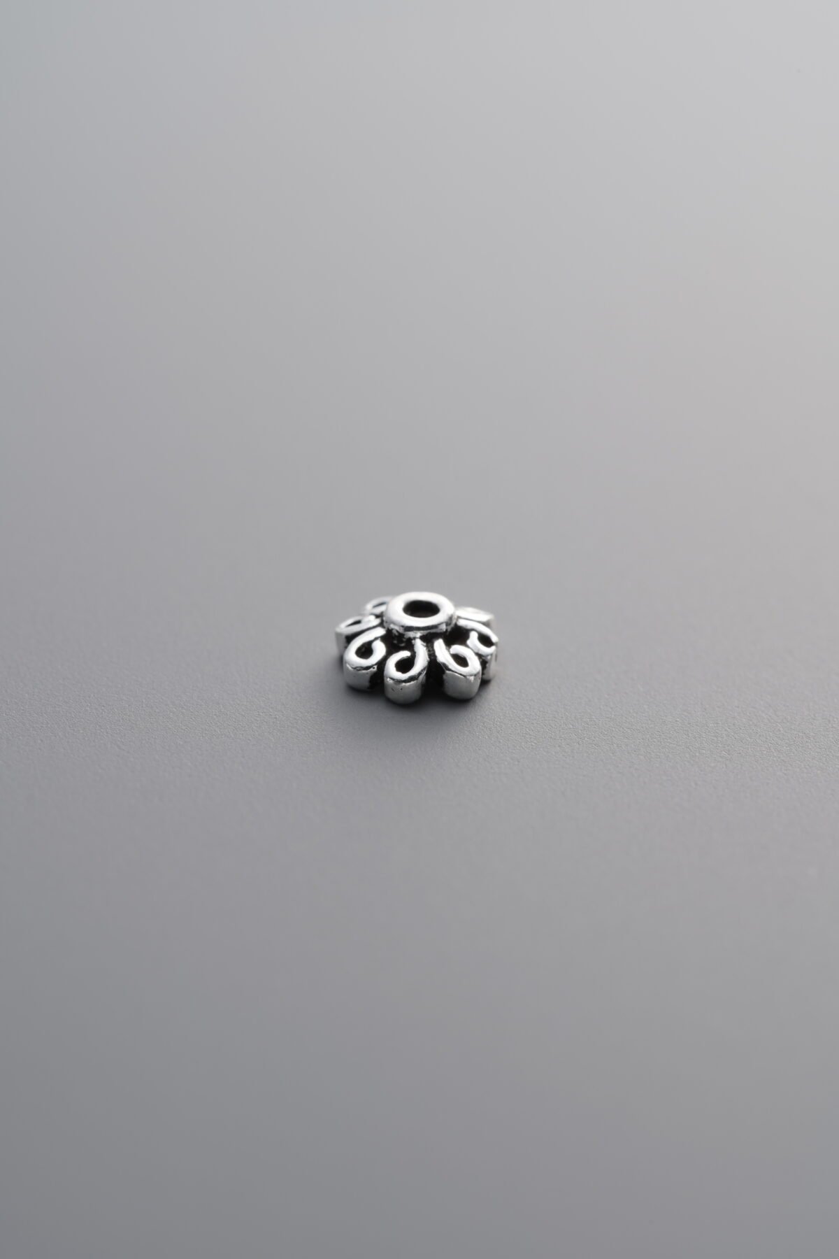 925 Sterling Silver-Antiqued-Flower Bead Cap-4mm - Image 4