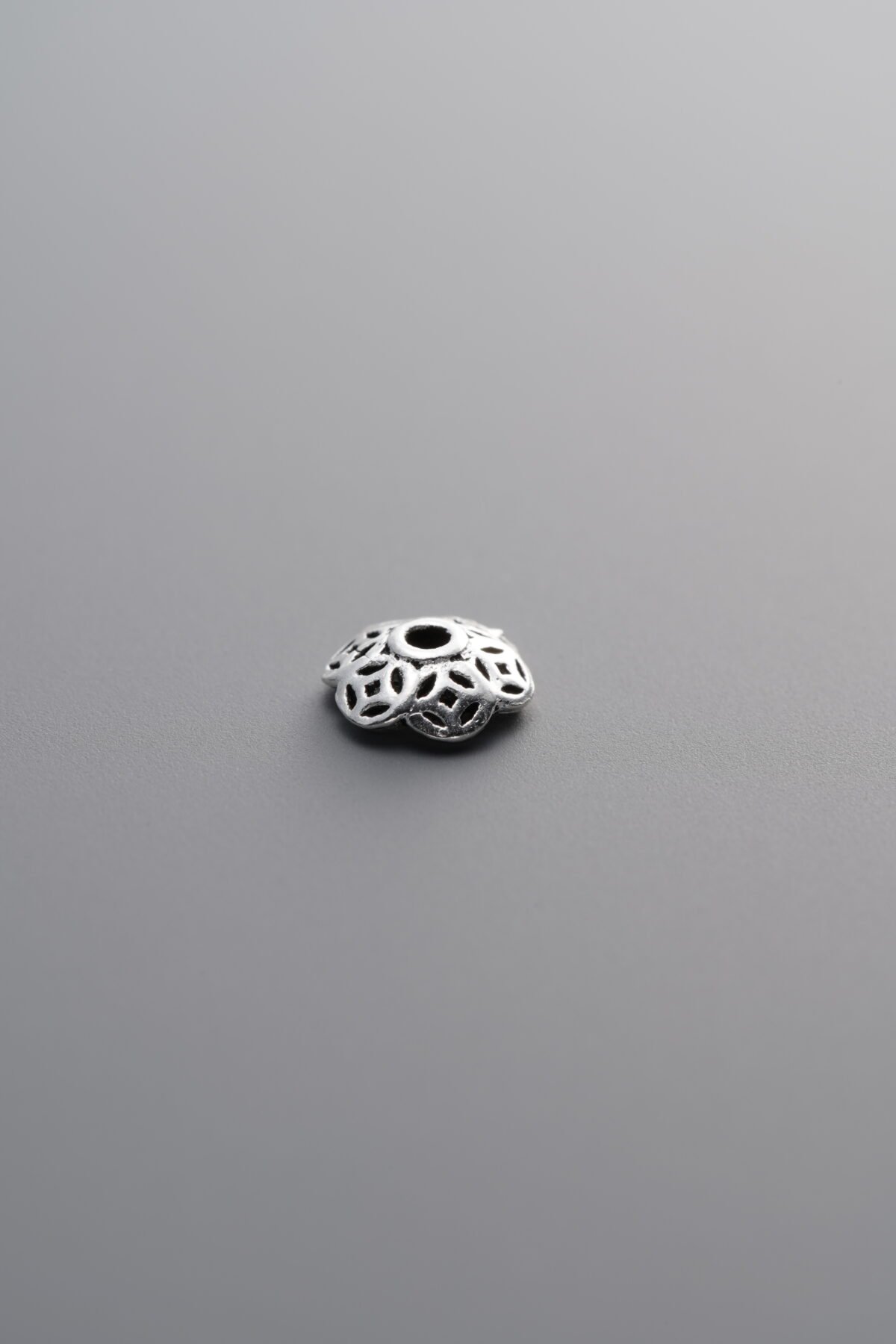 925 Sterling Silver-Antiqued-Flower Bead Cap-6mm - Image 1