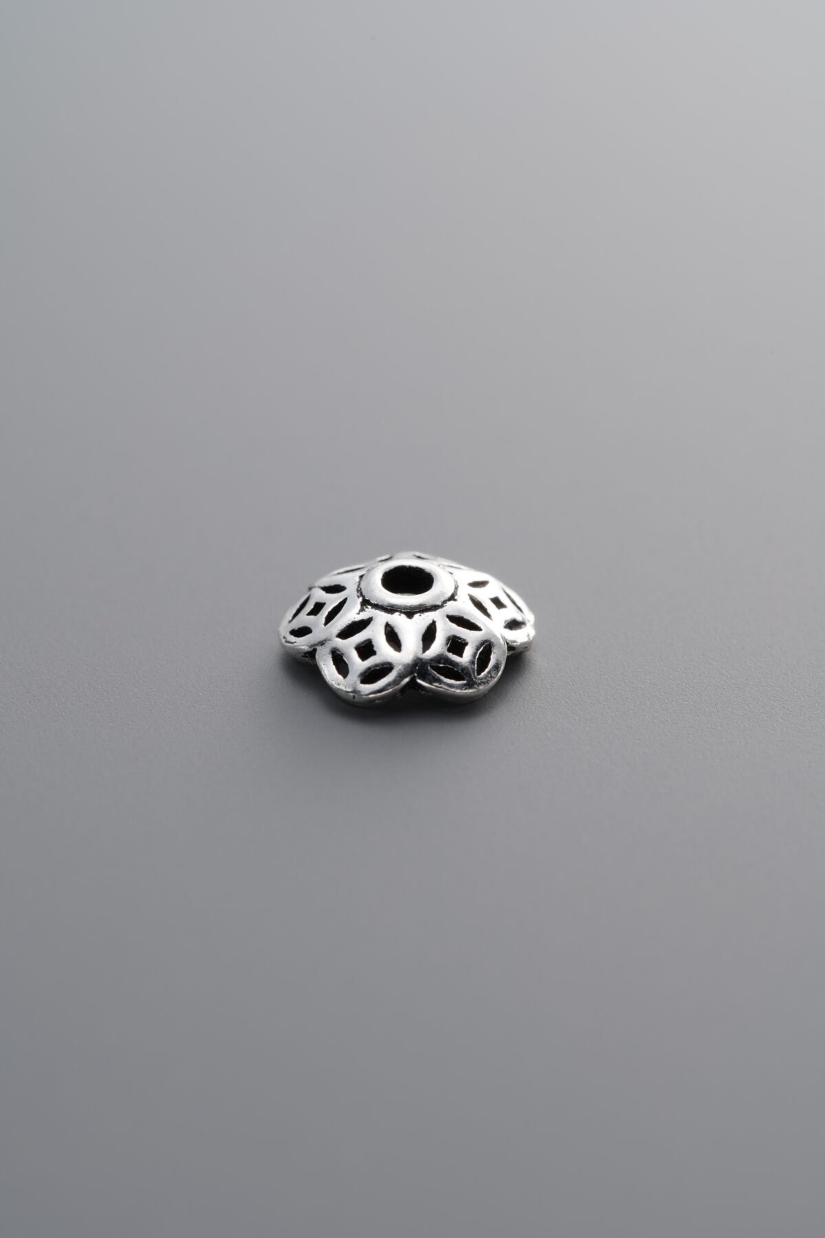 925 Sterling Silver-Antiqued-Flower Bead Cap-8mm - Image 1