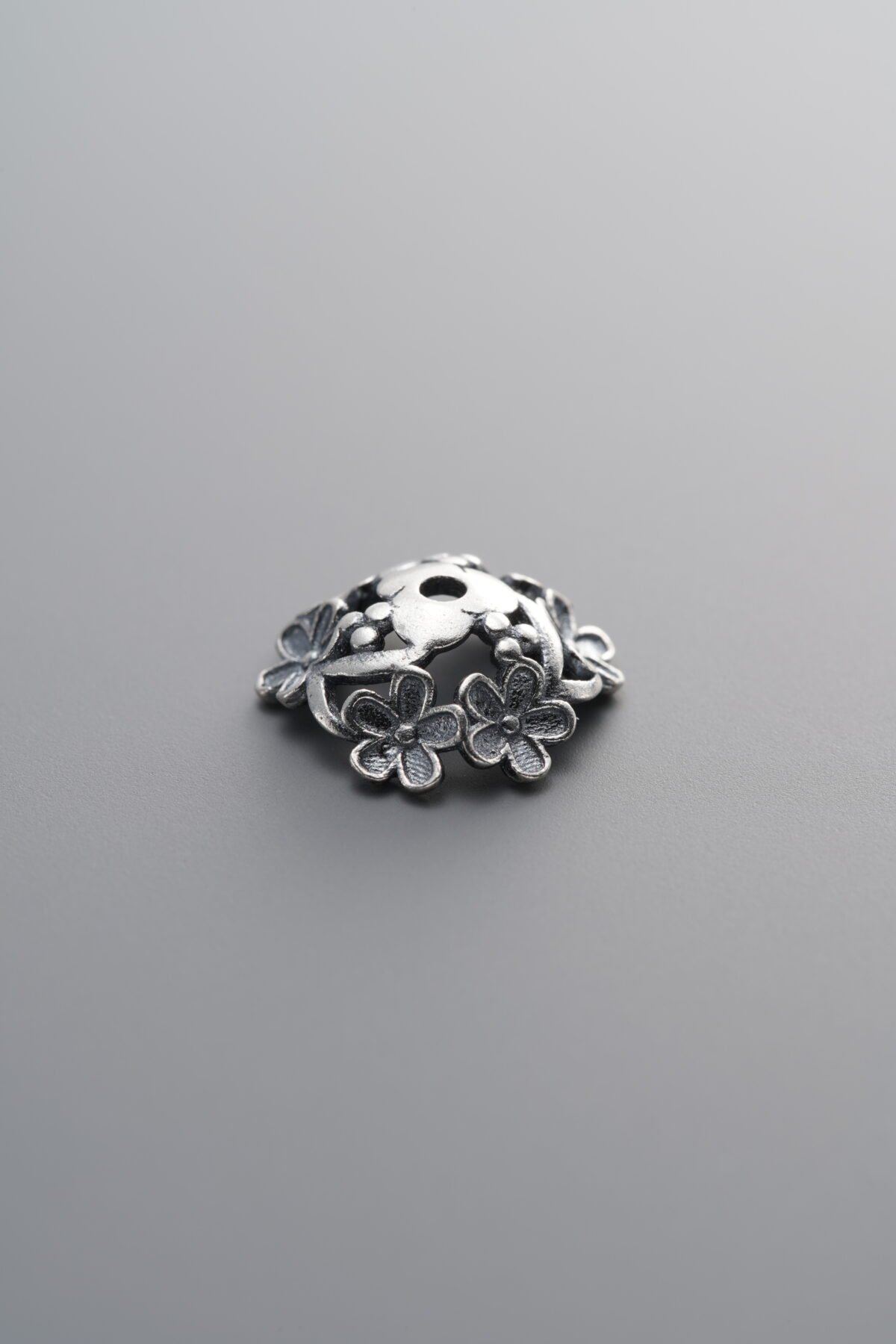 925 Sterling Silver-Antiqued-Flower Bead Cap-11mm - Image 1
