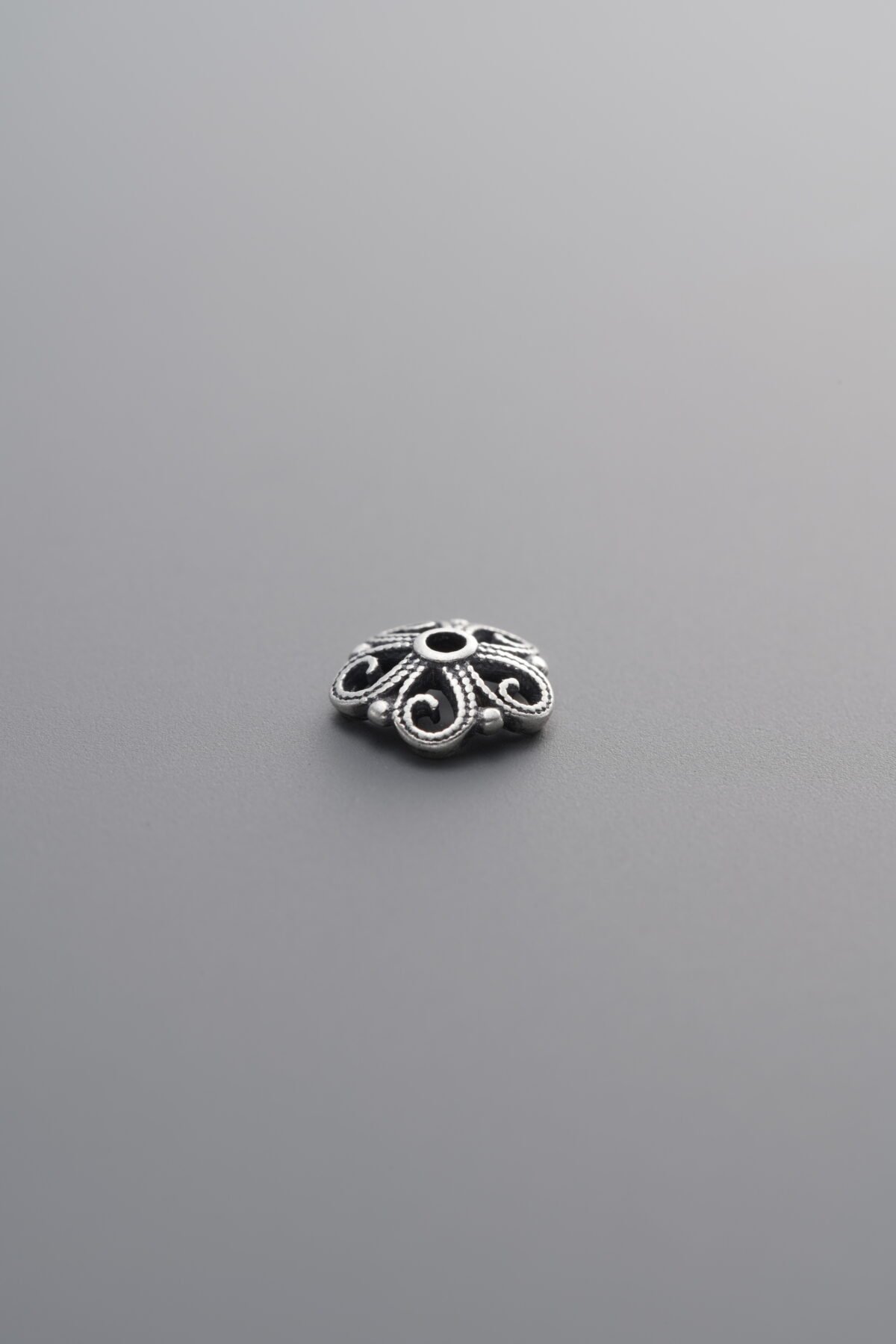 925 Sterling Silver-Antiqued-Flower Bead Cap-6mm - Image 3