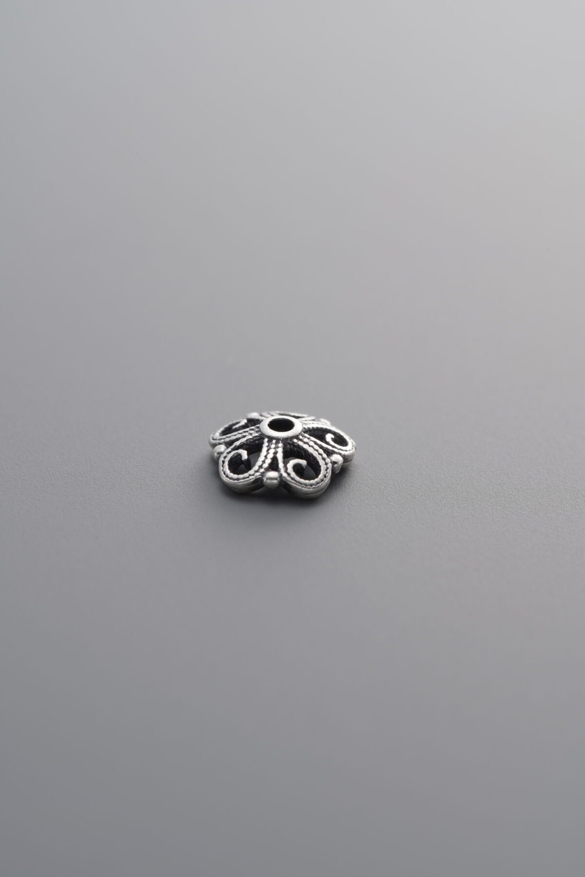 925 Sterling Silver-Antiqued-Flower Bead Cap-6mm - Image 1