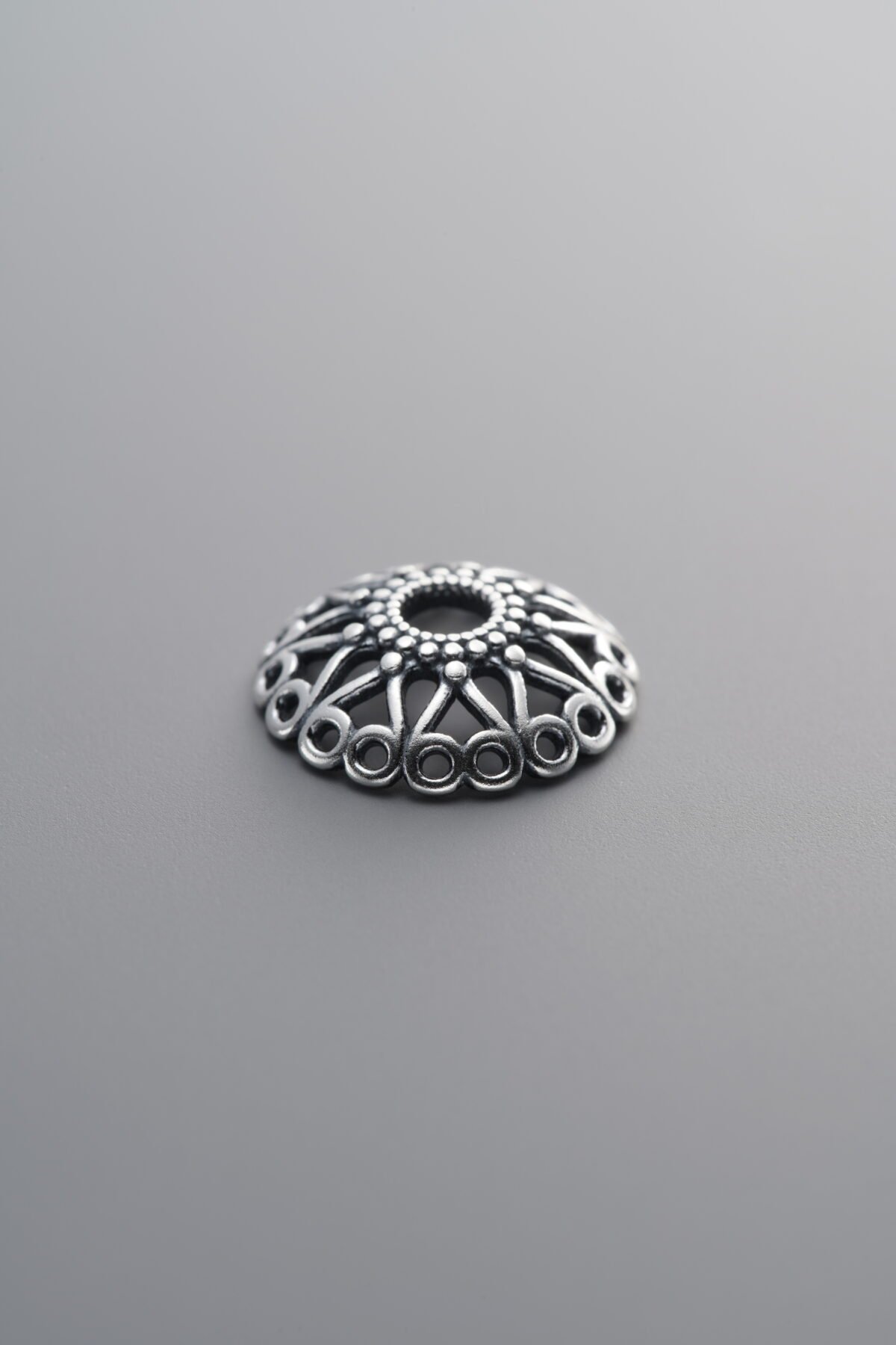 925 Sterling Silver-Antiqued-Flower Bead Cap-12mm - Image 3