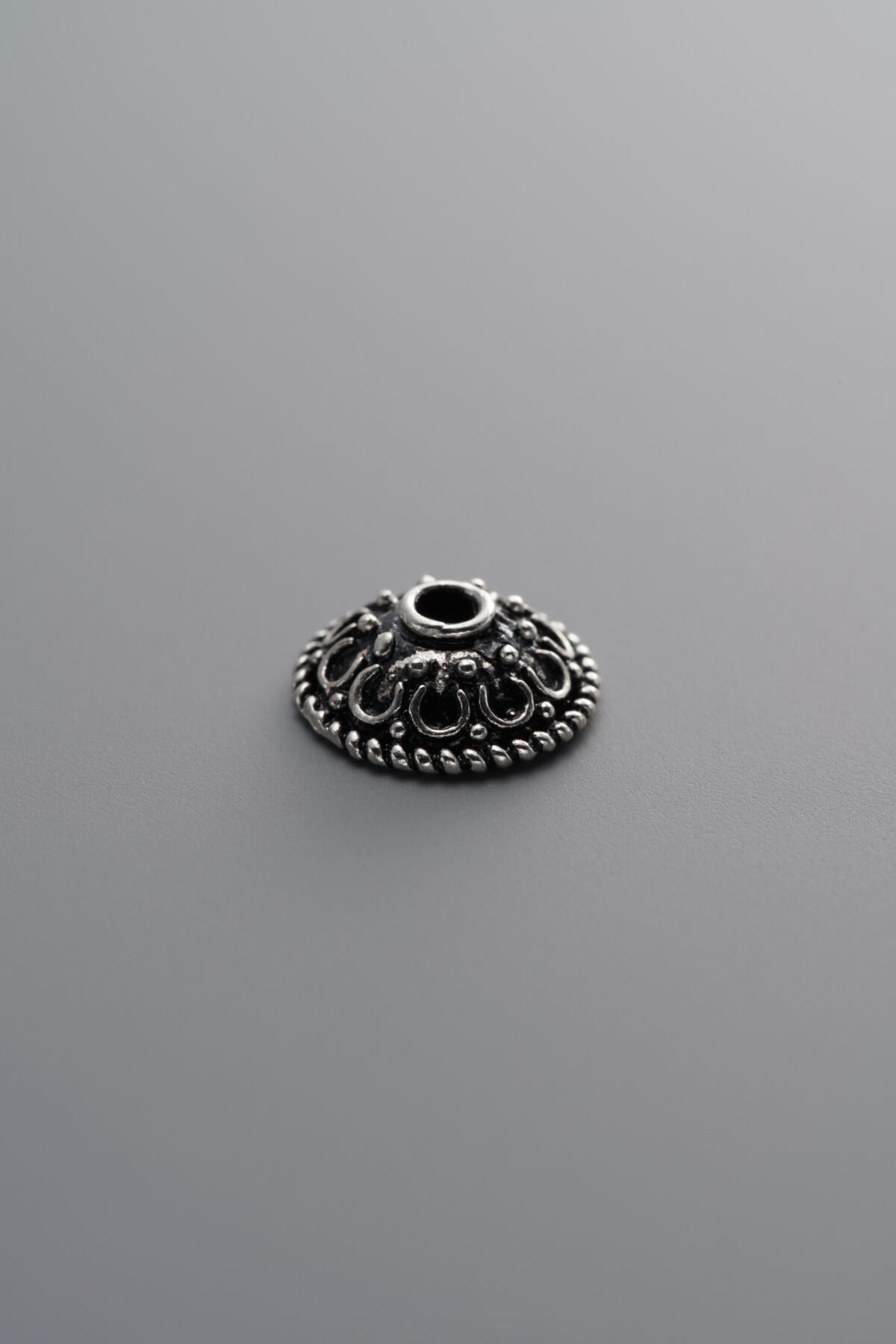 925 Sterling Silver-Antiqued-Flower Bead Cap-9mm - Image 1