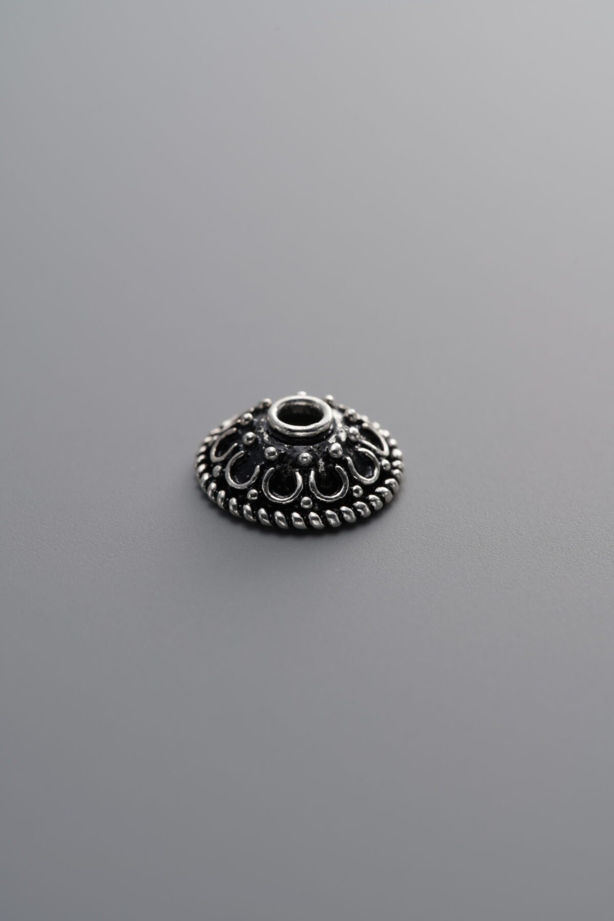 925 Sterling Silver-Antiqued-Flower Bead Cap-9mm - Image 3
