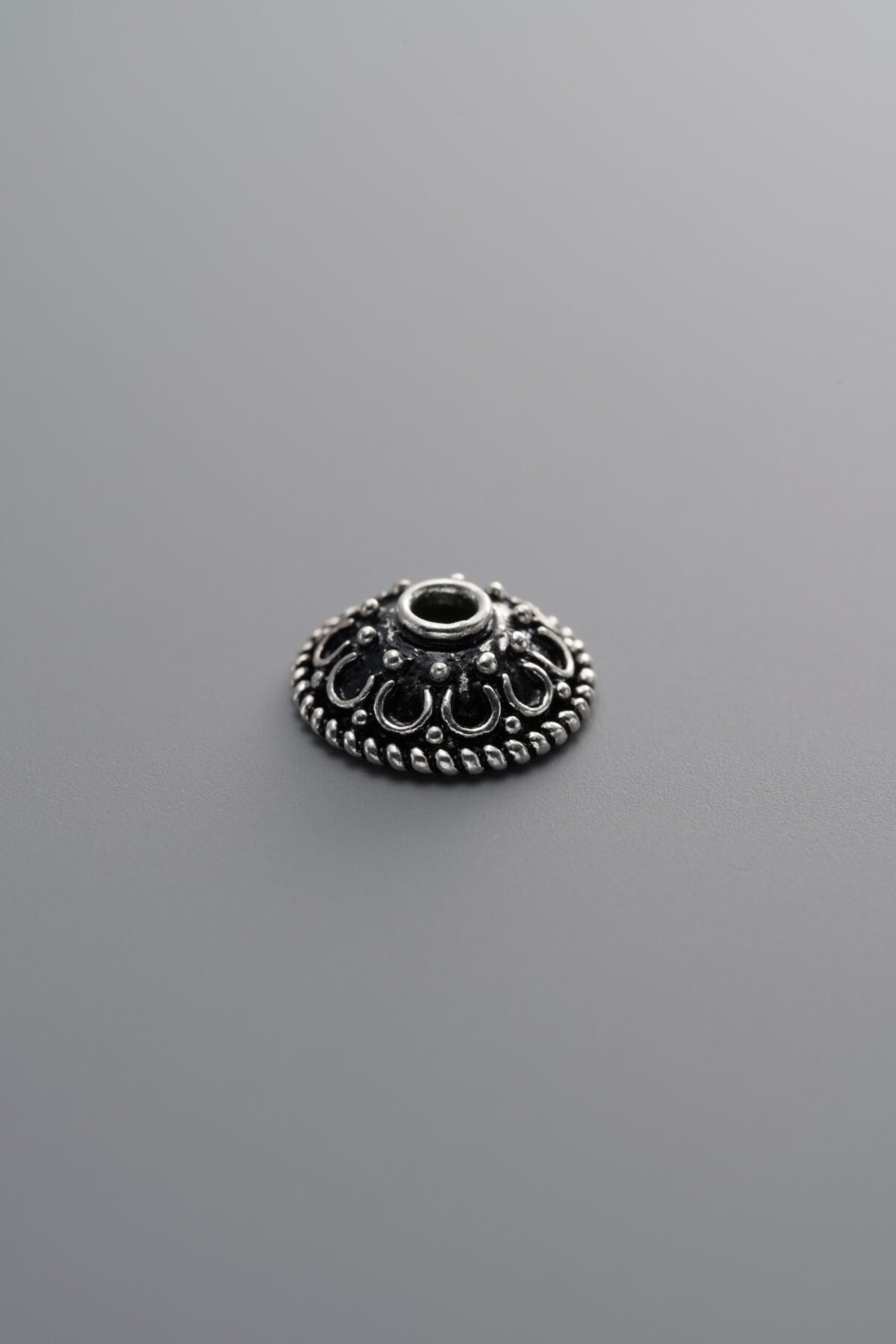 925 Sterling Silver-Antiqued-Flower Bead Cap-9mm - Image 4