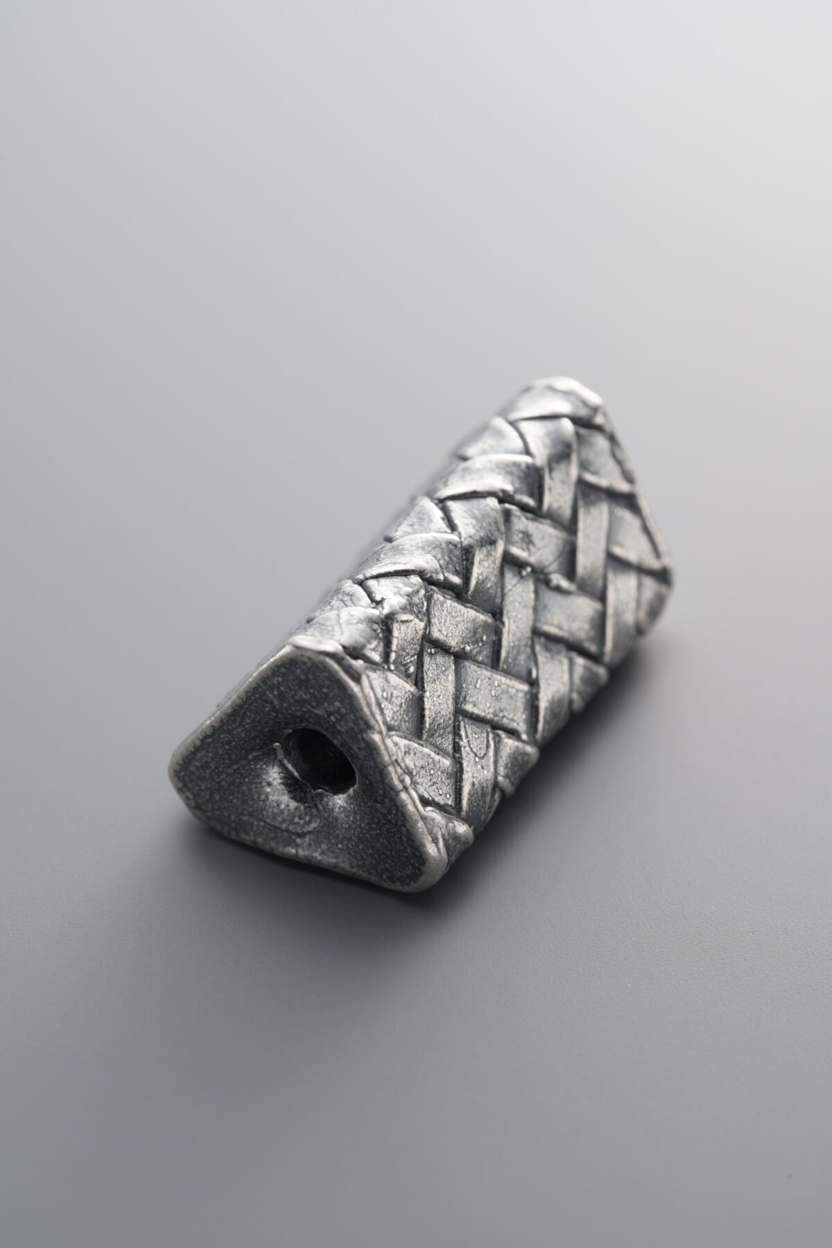 999 Fine Silver-Antiqued-Dimensional Braided Triangle Spacer Bead-23mm - Image 1