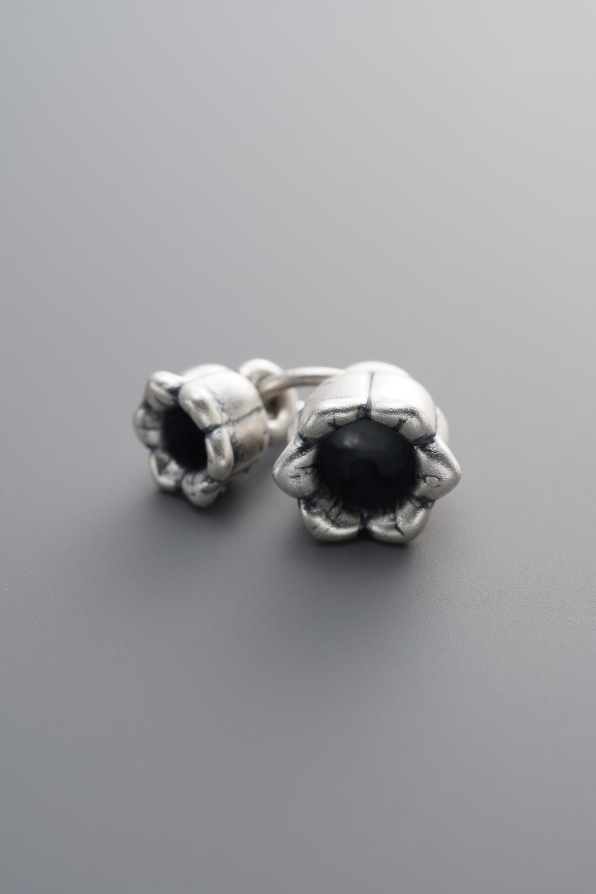 999 Fine Silver-Antiqued-Dimensional Double-Bud Pendant-13mm - Image 4