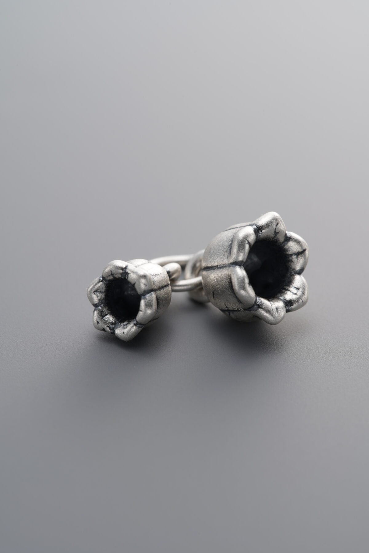 999 Fine Silver-Antiqued-Dimensional Double-Bud Pendant-13mm - Image 3