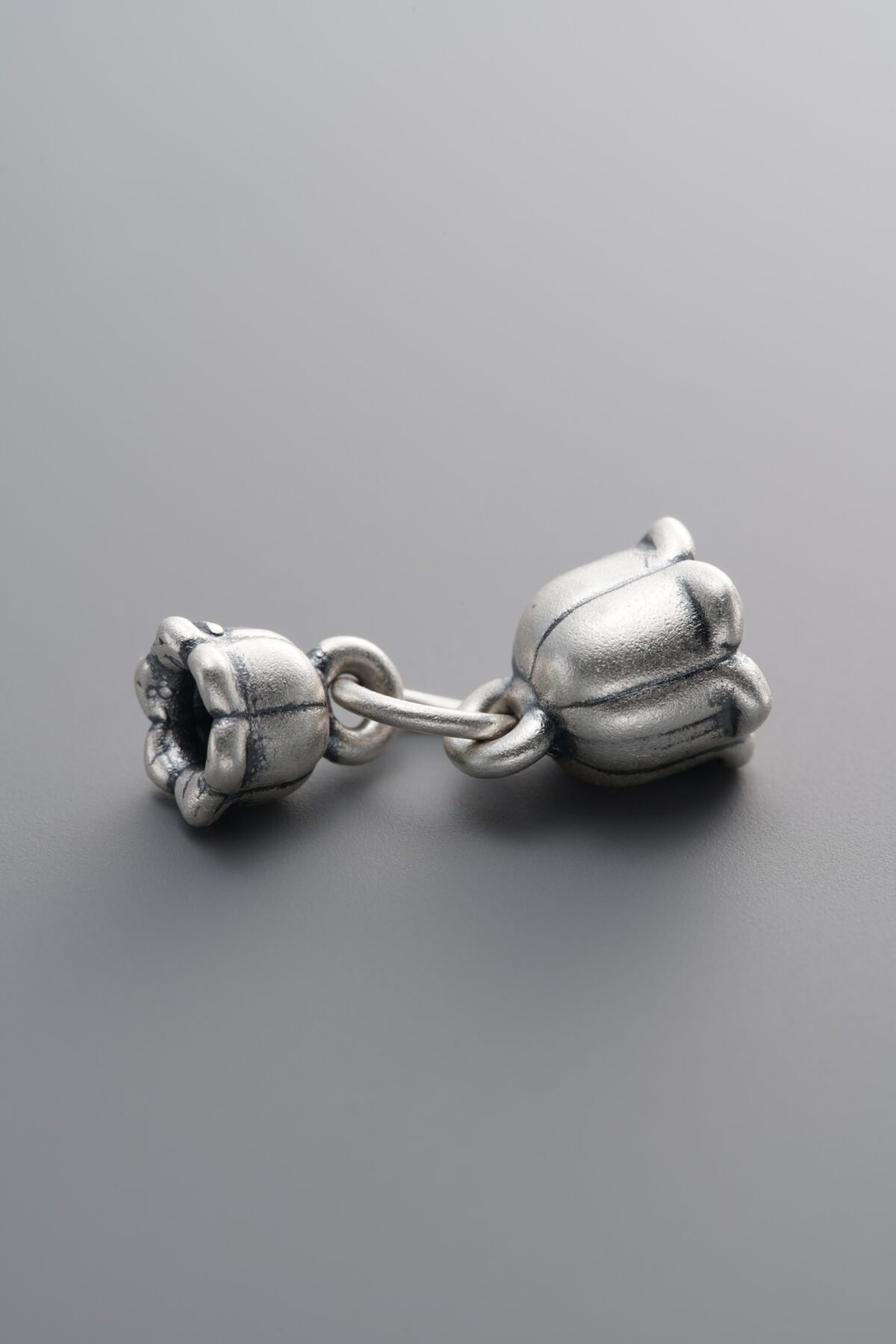 999 Fine Silver-Antiqued-Dimensional Double-Bud Pendant-13mm - Image 2