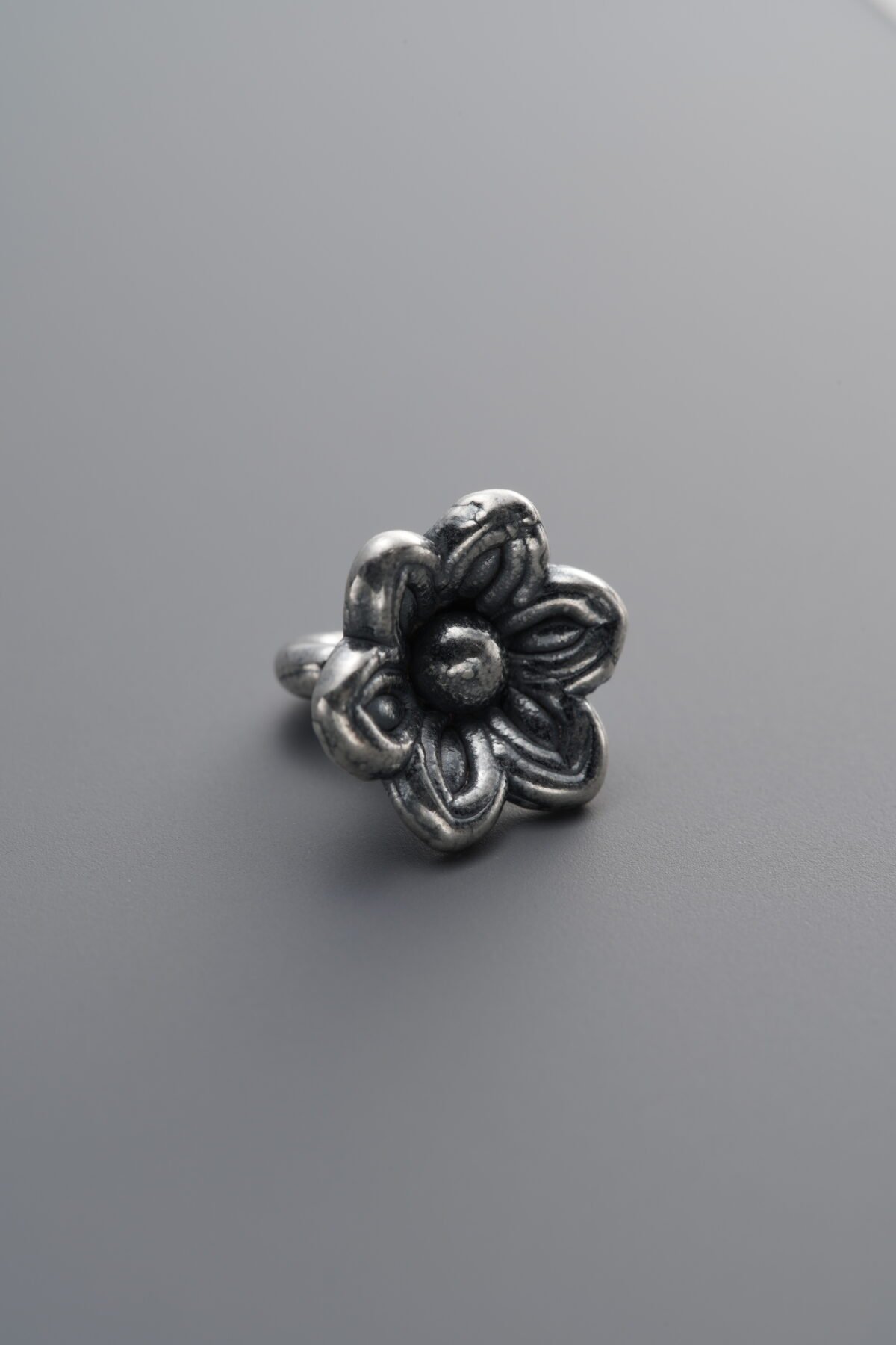 999 Fine Silver-Antiqued-Dimensional Dainty Flower Pendant-9mm - Image 4