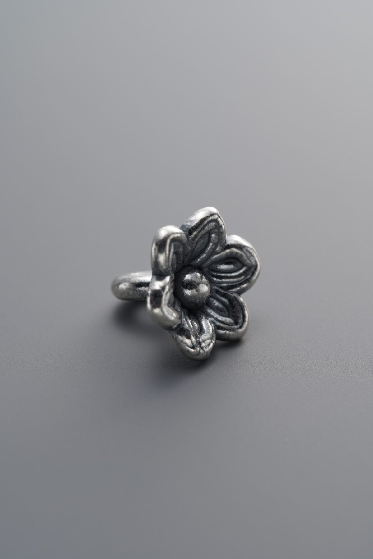 999 Fine Silver-Antiqued-Dimensional Dainty Flower Pendant-9mm - Image 1
