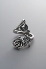 999 Fine Silver-Antiqued-Dimensional Rose Wrapped Ring-26mm