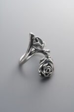 999 Fine Silver-Antiqued-Dimensional Rose Wrapped Ring-26mm - Image 3