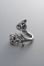 999 Fine Silver-Antiqued-Dimensional Rose Wrapped Ring-26mm - Image 2