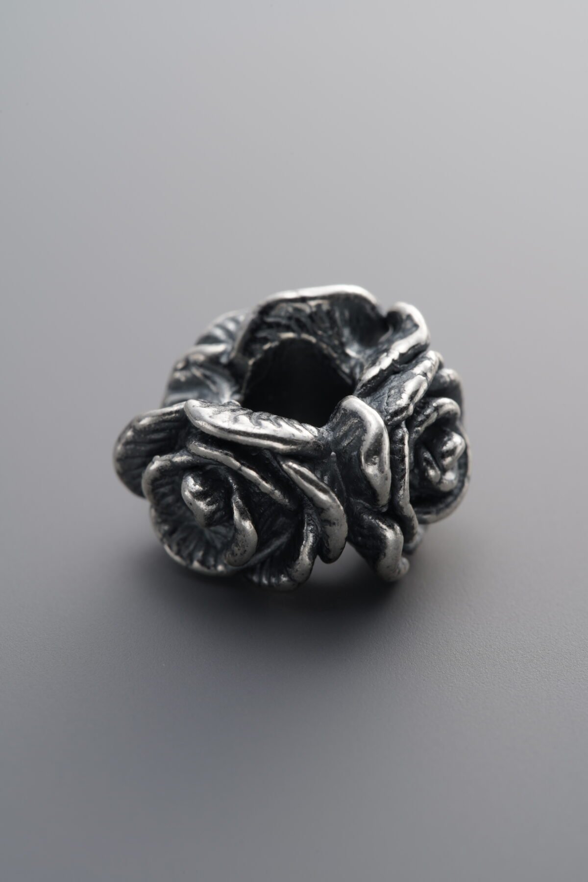 999 Fine Silver-Antiqued-Dimensional Triple-Rose Spacer Bead-14mm - Image 3