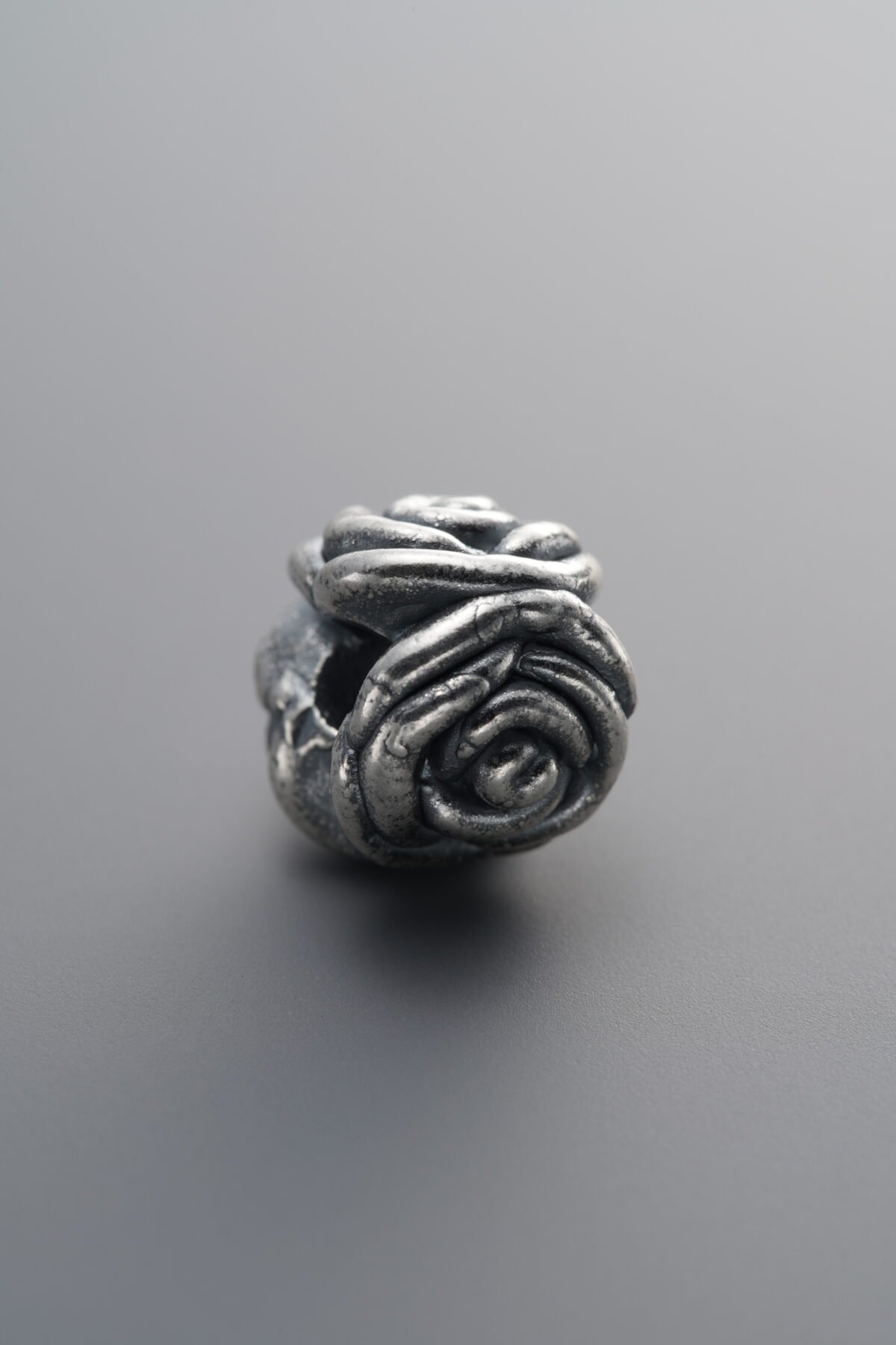 999 Fine Silver-Antiqued-Dimensional Triple-Rose Spacer Bead-10mm - Image 3