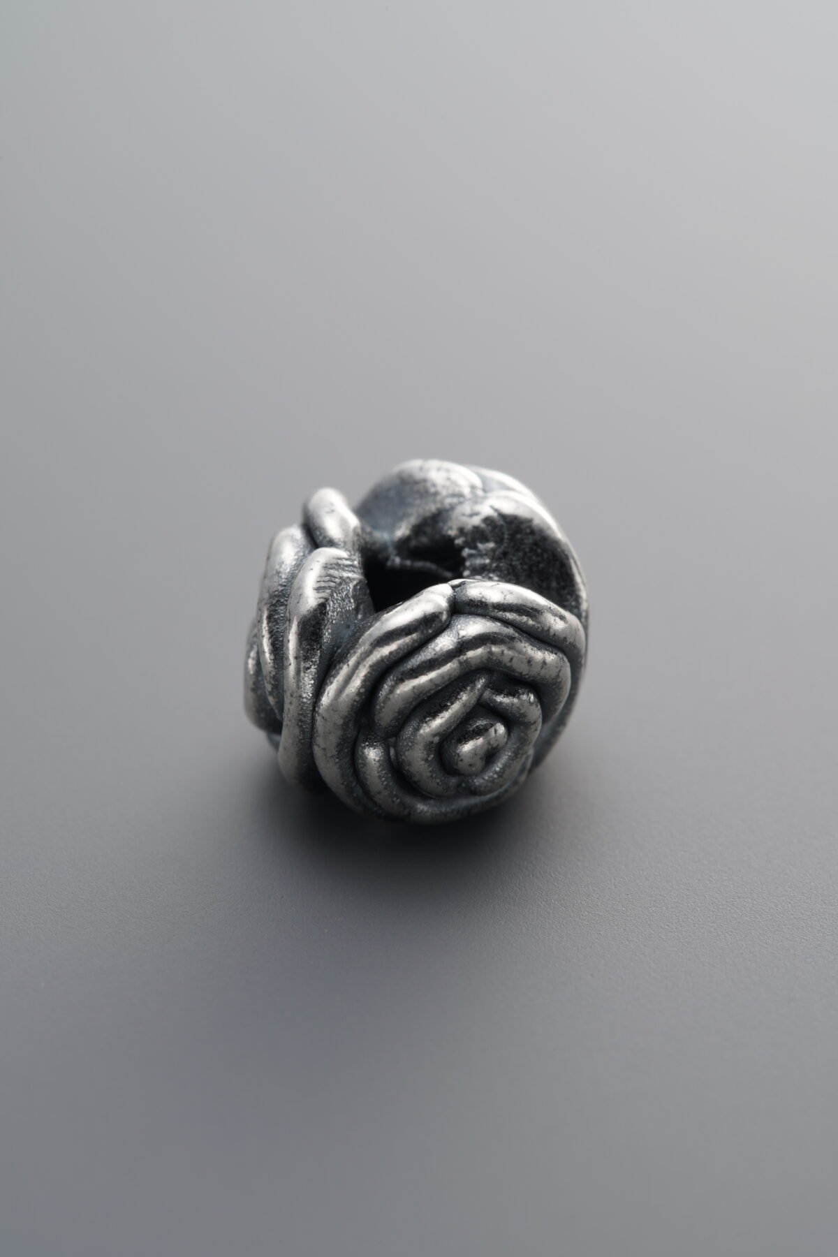 999 Fine Silver-Antiqued-Dimensional Triple-Rose Spacer Bead-10mm - Image 2