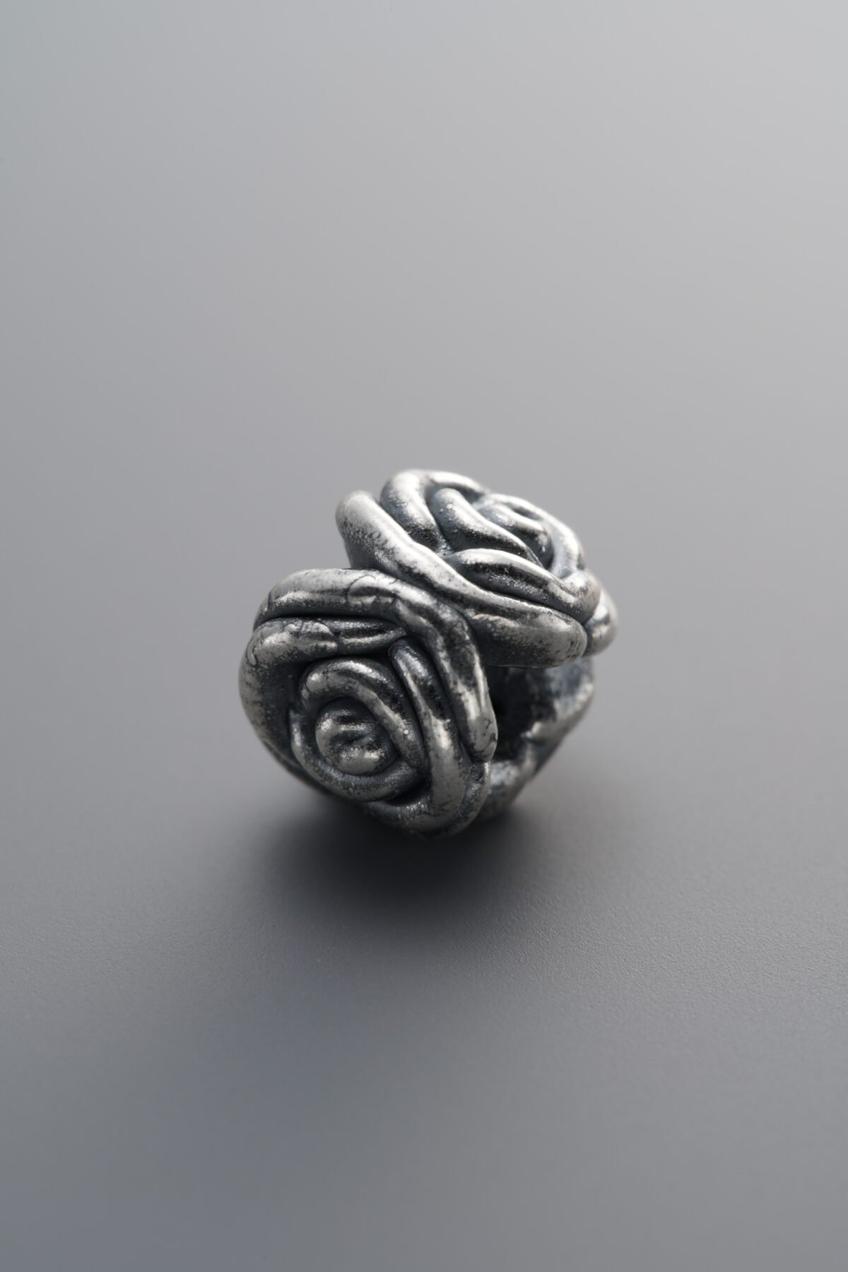 999 Fine Silver-Antiqued-Dimensional Triple-Rose Spacer Bead-10mm - Image 1