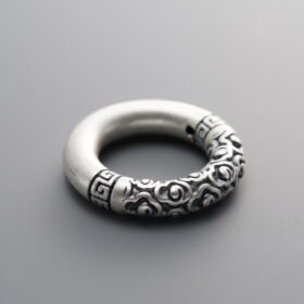999 Silver-Vintage-3D Auspicious Cloud Fret Pattern Sliding Ring-18mm