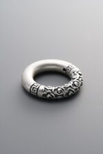 999 Fine Silver-Antiqued-Dimensional Auspicious Cloud Fret Pattern Slider Bail-18mm