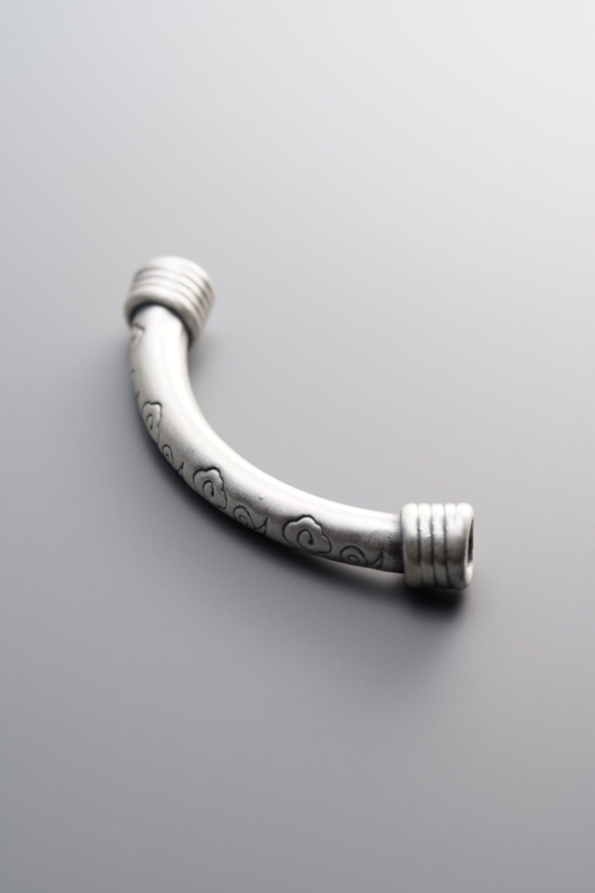 999 Fine Silver-Antiqued-Cloud Pattern Curved Tube Bead-43mm - Image 4