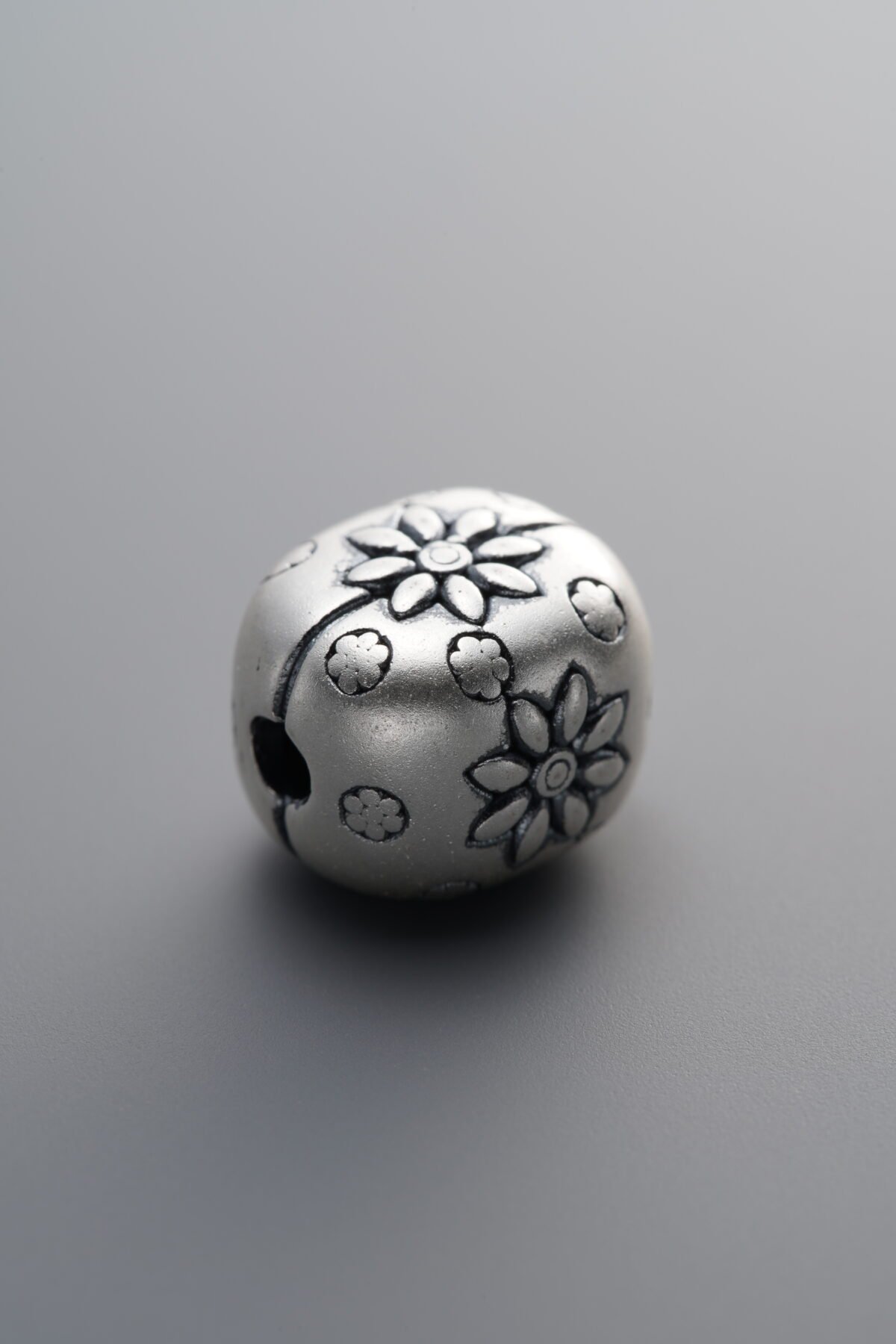 999 Fine Silver-Antiqued-Dimensional Square Round Spacer Bead-12mm - Image 1