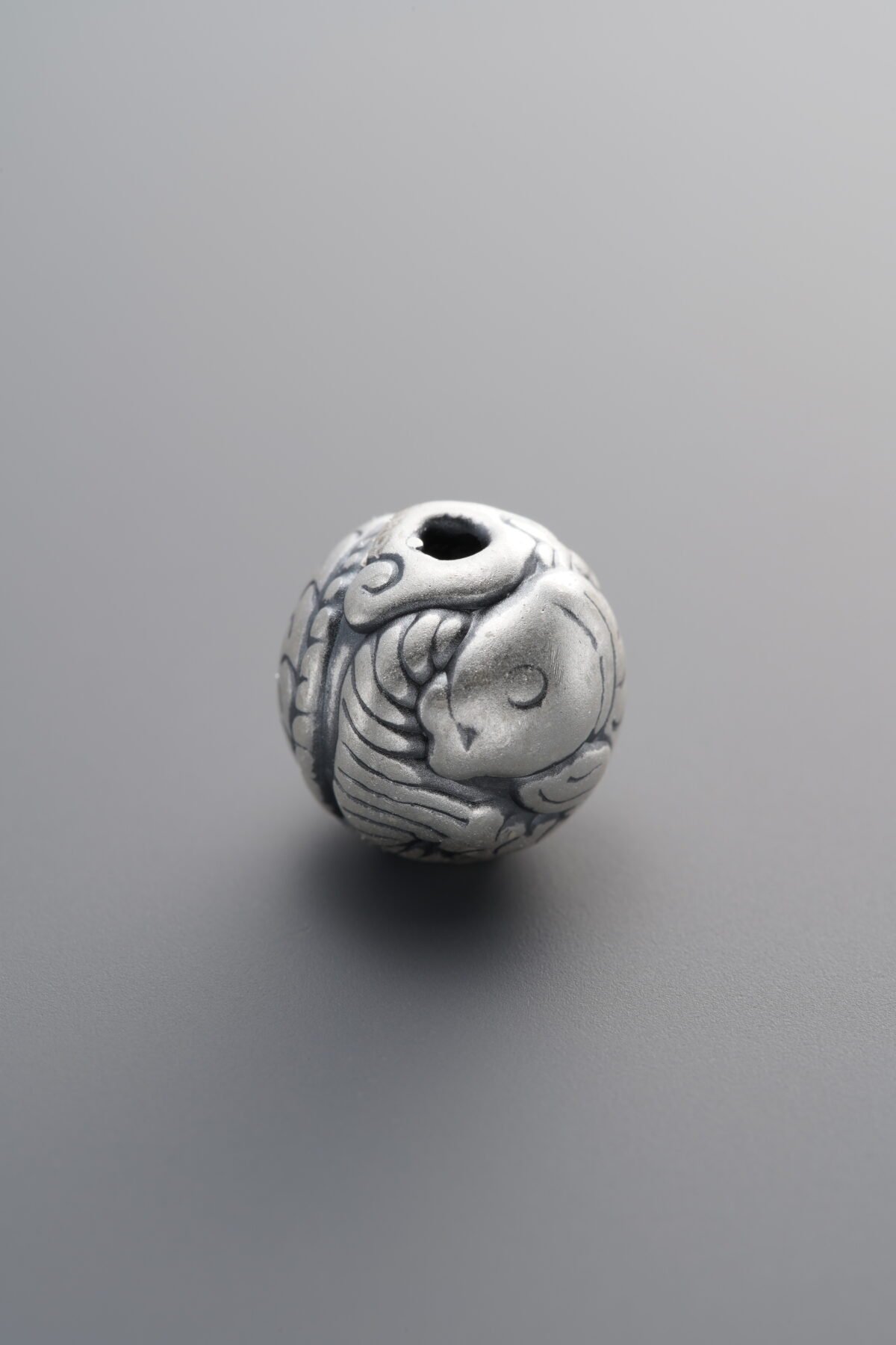 999 Fine Silver-Antiqued-Dimensional Fish Spacer Bead-10mm - Image 1