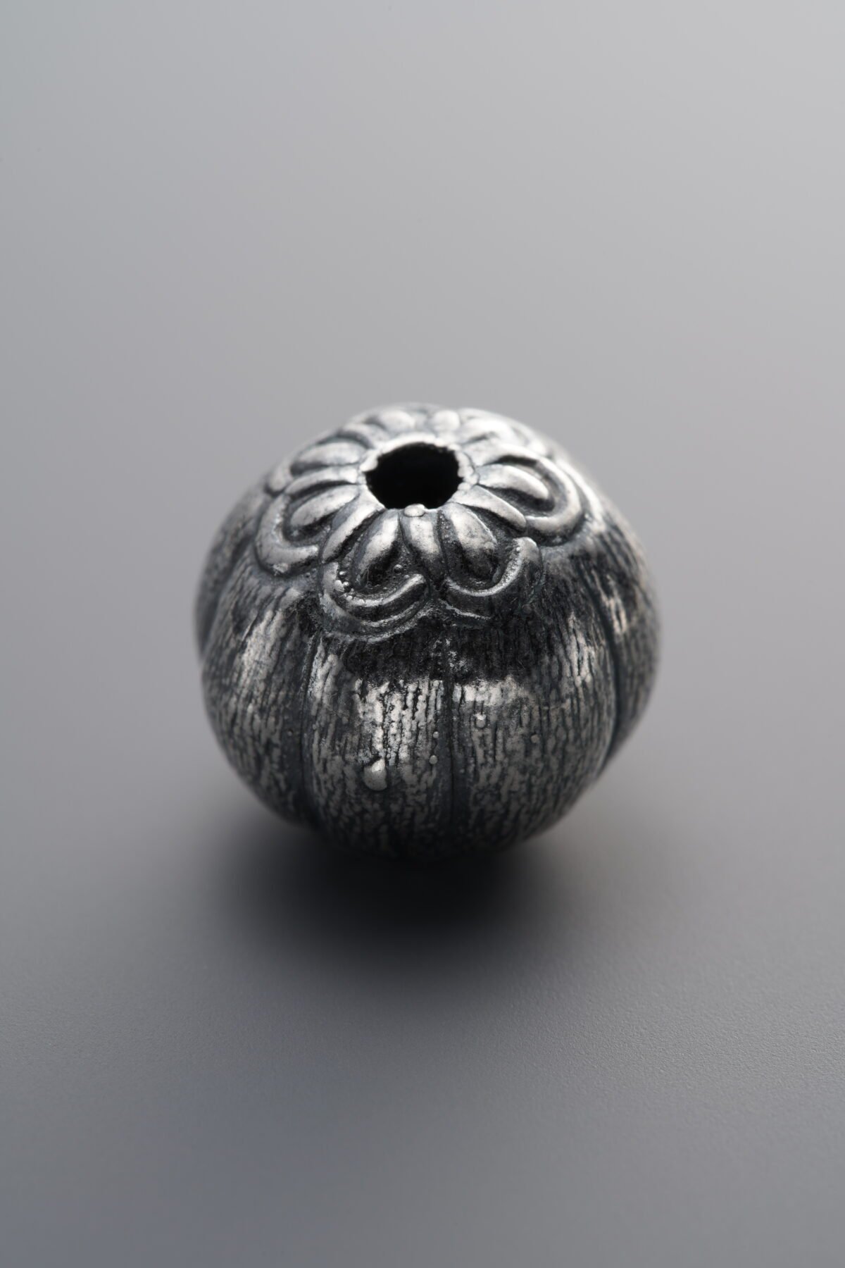 999 Fine Silver-Antiqued-Dimensional Pumpkin Spacer Bead-14mm - Image 1
