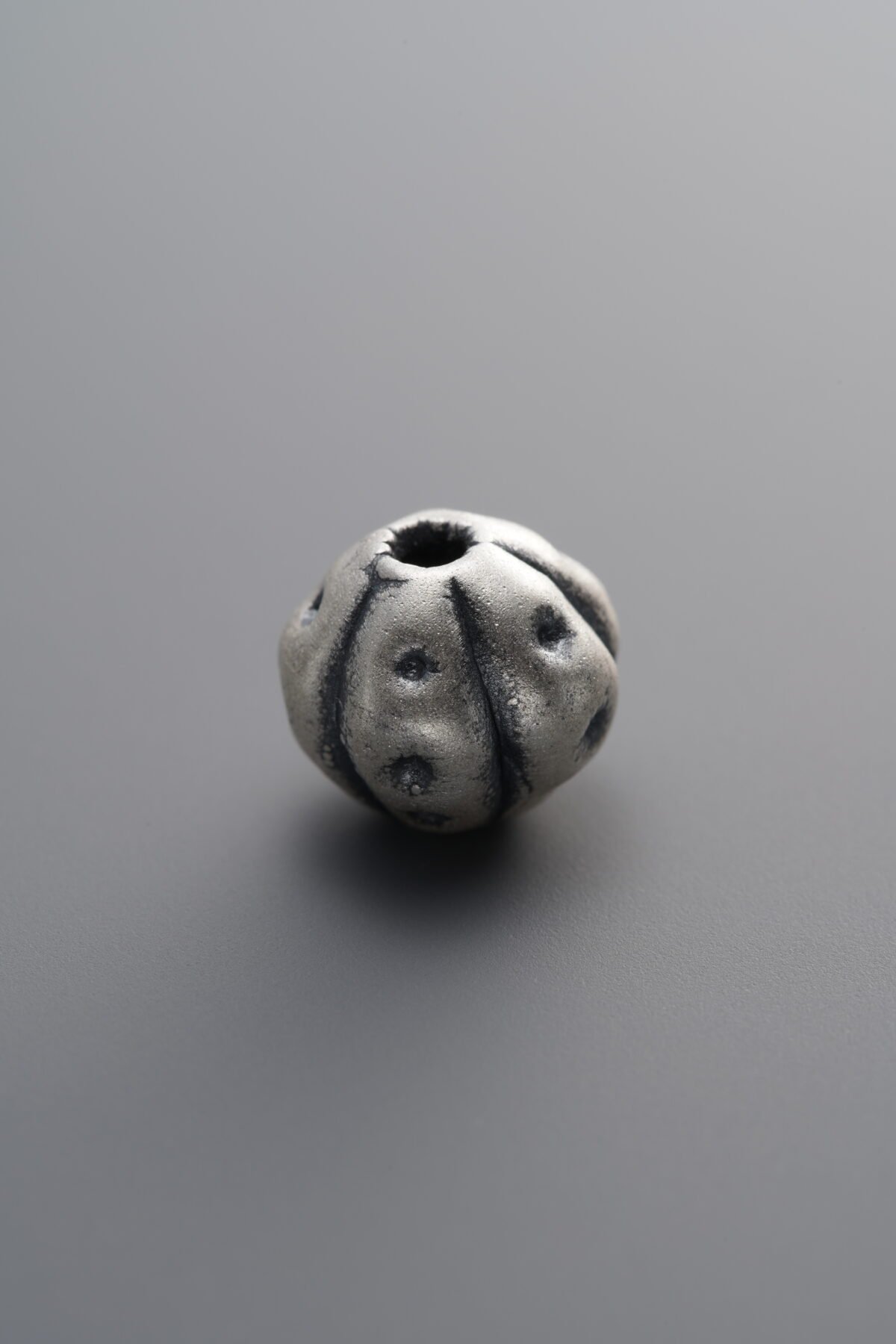 999 Fine Silver-Antiqued-Hammered-Texture Pumpkin Bead-9mm - Image 4