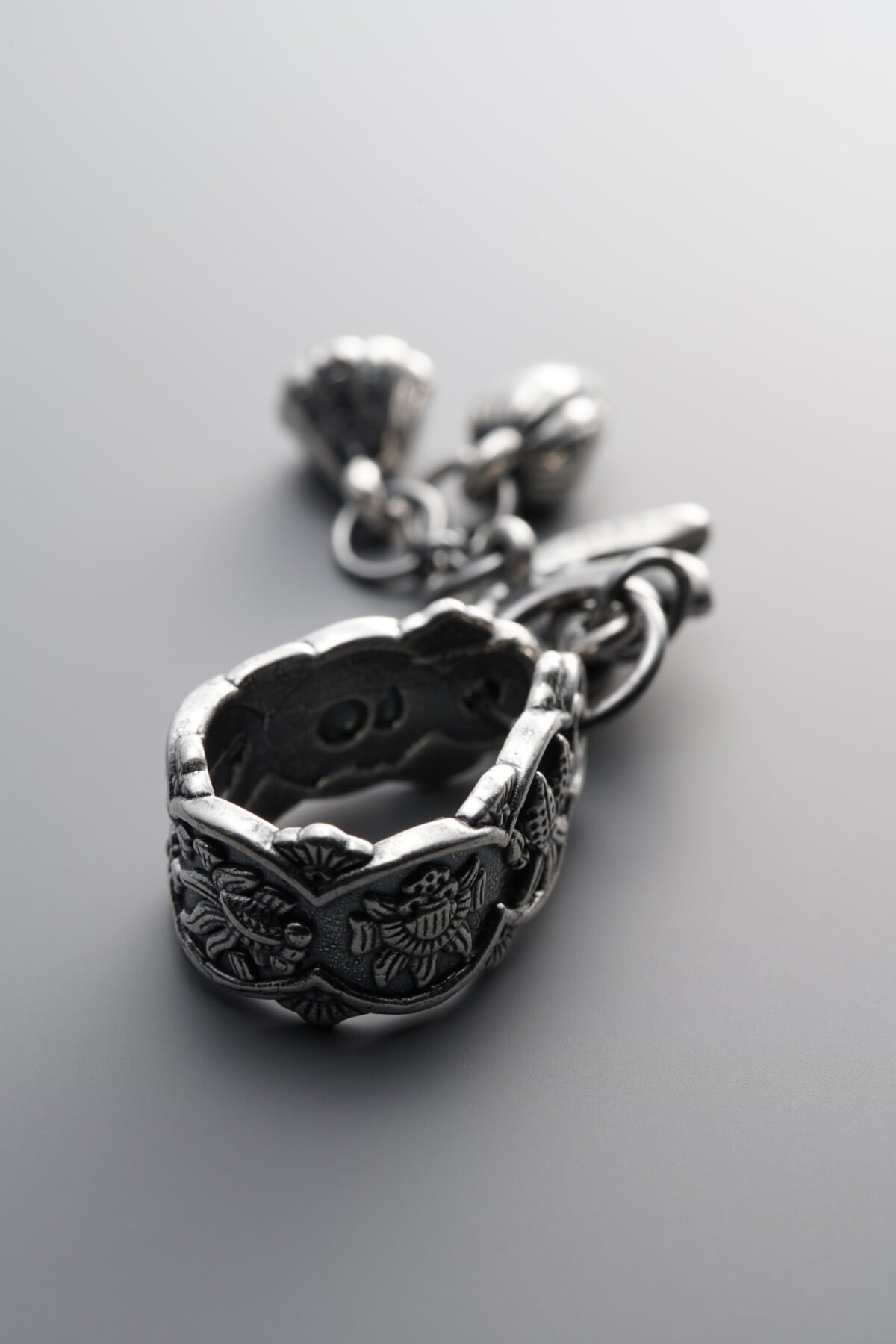 999 Fine Silver-Antiqued-Dimensional Lotus Flower Dangle Charm-64mm - Image 3