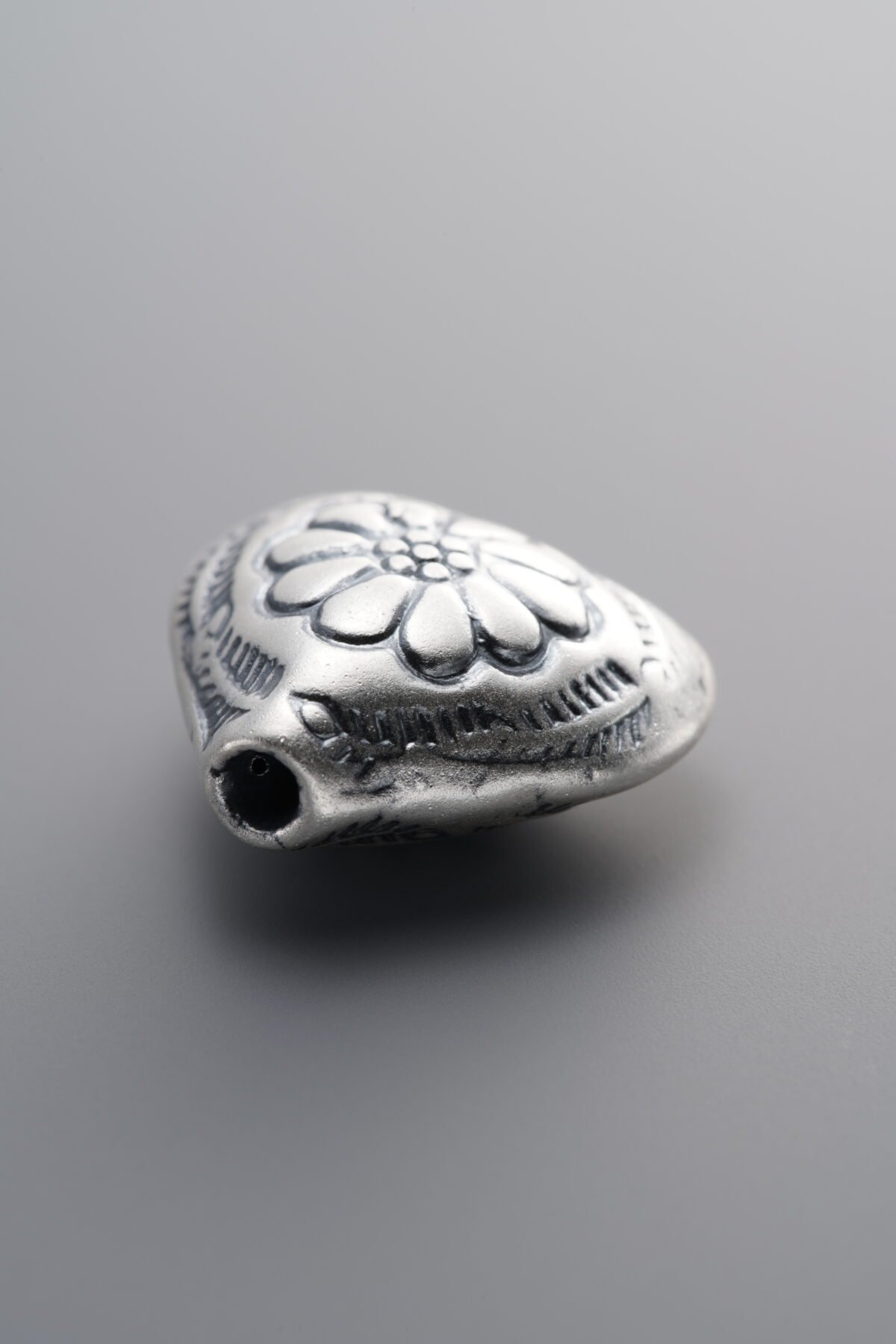 999 Fine Silver-Antiqued-Heart Spacer Bead-16mm - Image 2