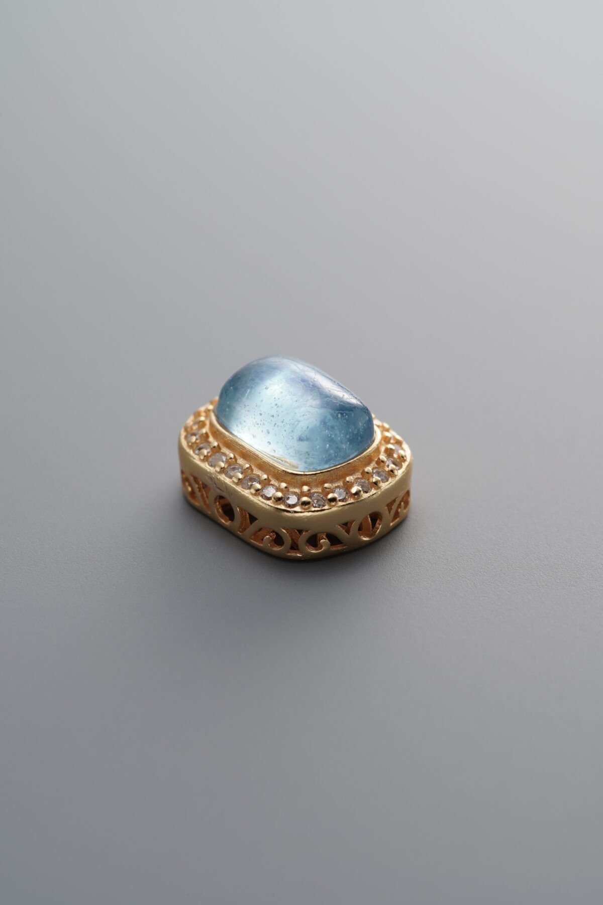 925 Sterling Silver-Gold Plated-Square Zircon Aquamarine Box Bead-10mm - Image 1